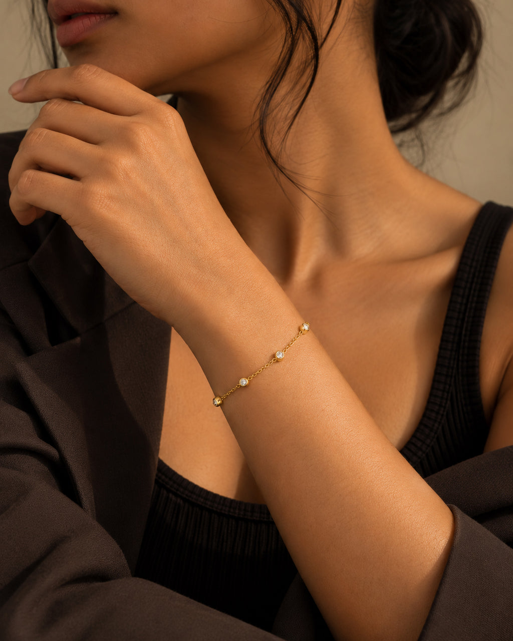 Bezel CZ Station Chain Bracelet