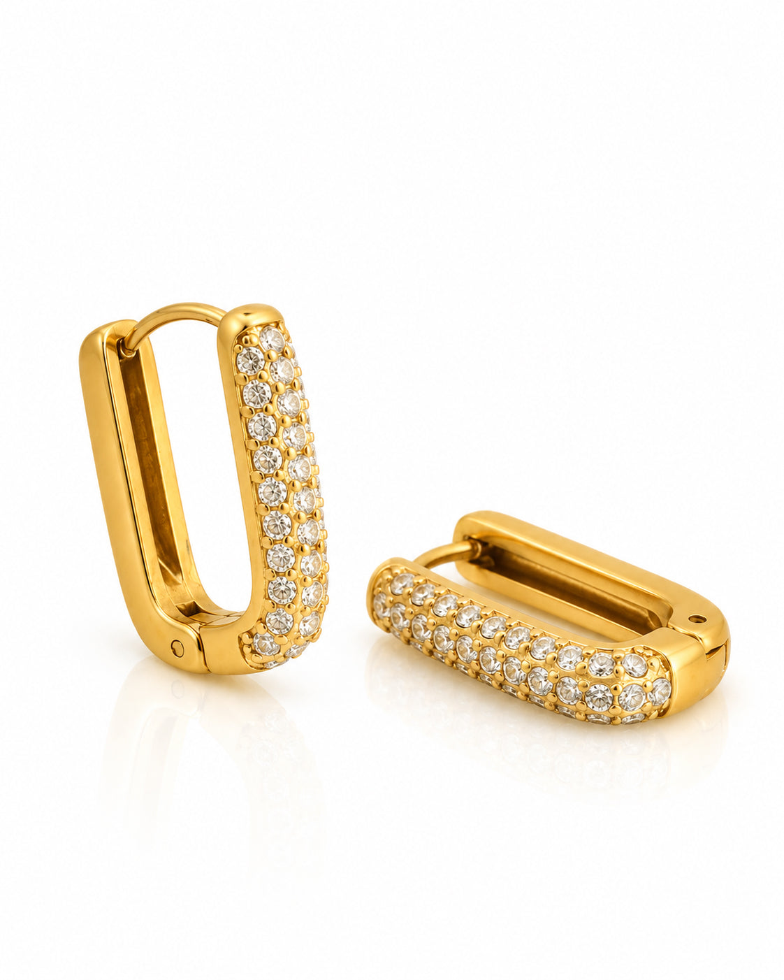 Pave CZ Rectangular Hoop Earrings