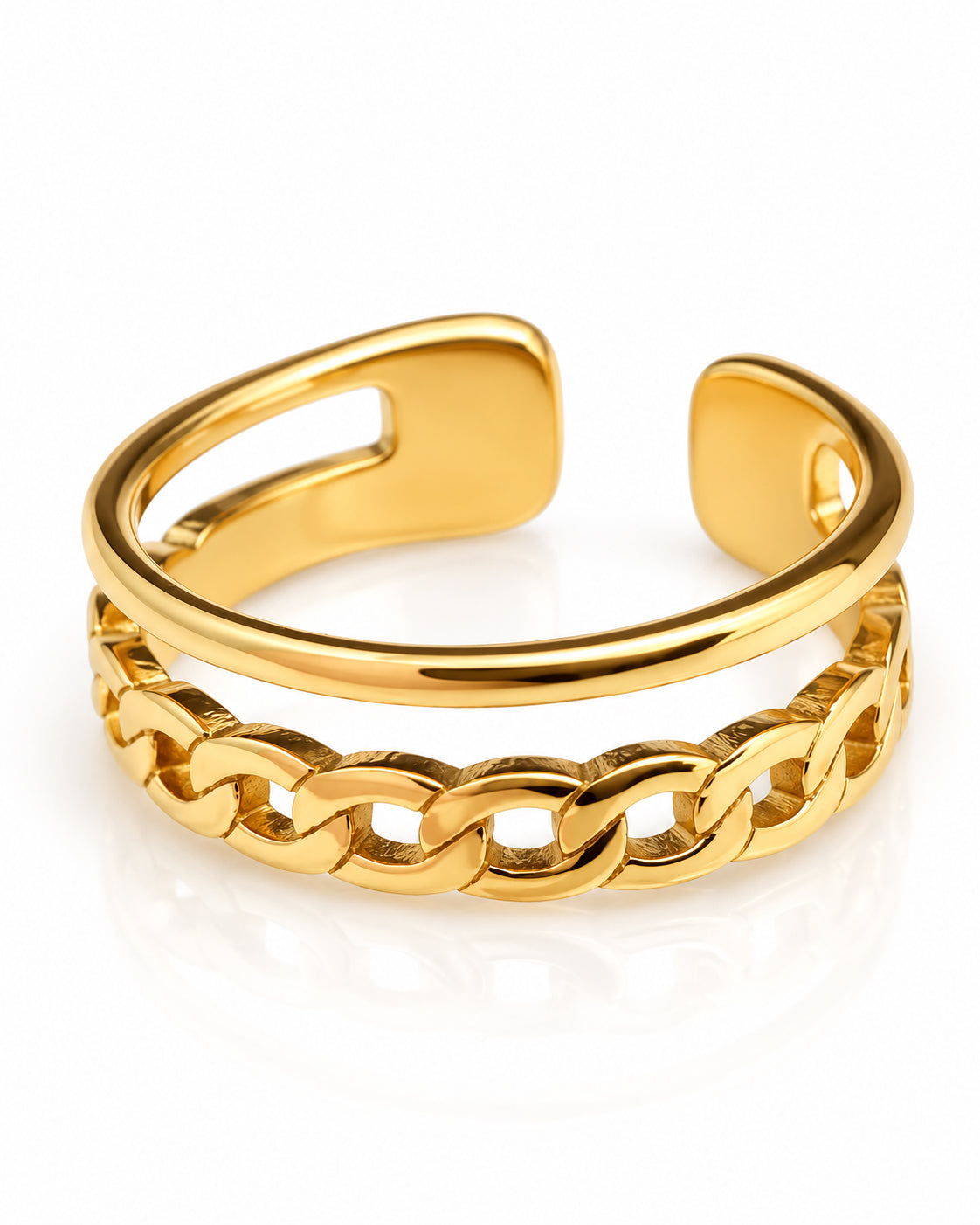 Double Band Curb Chain Cuff Ring