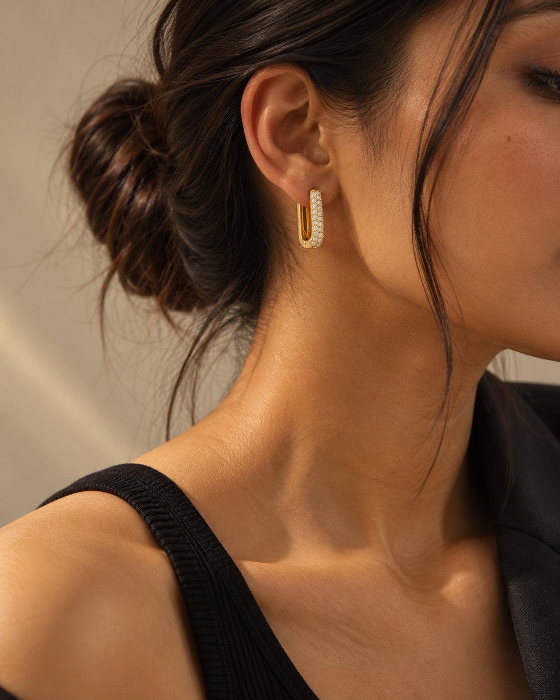 Pave CZ Rectangular Hoop Earrings