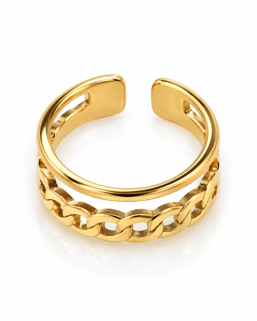Double Band Curb Chain Cuff Ring