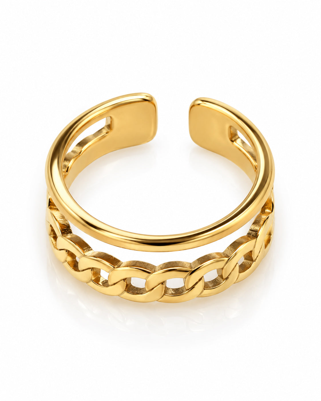 Double Band Curb Chain Cuff Ring