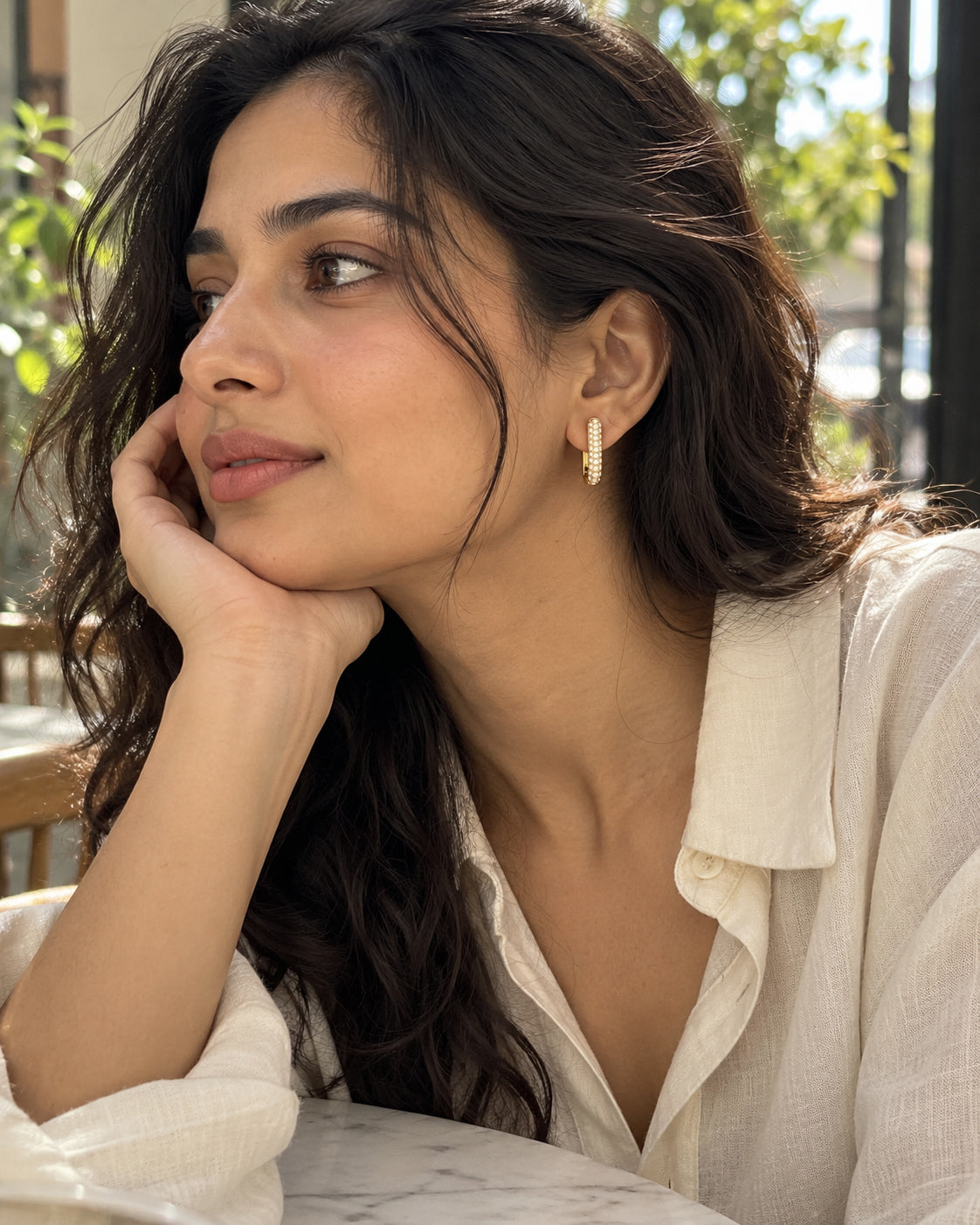 Pave CZ Rectangular Hoop Earrings