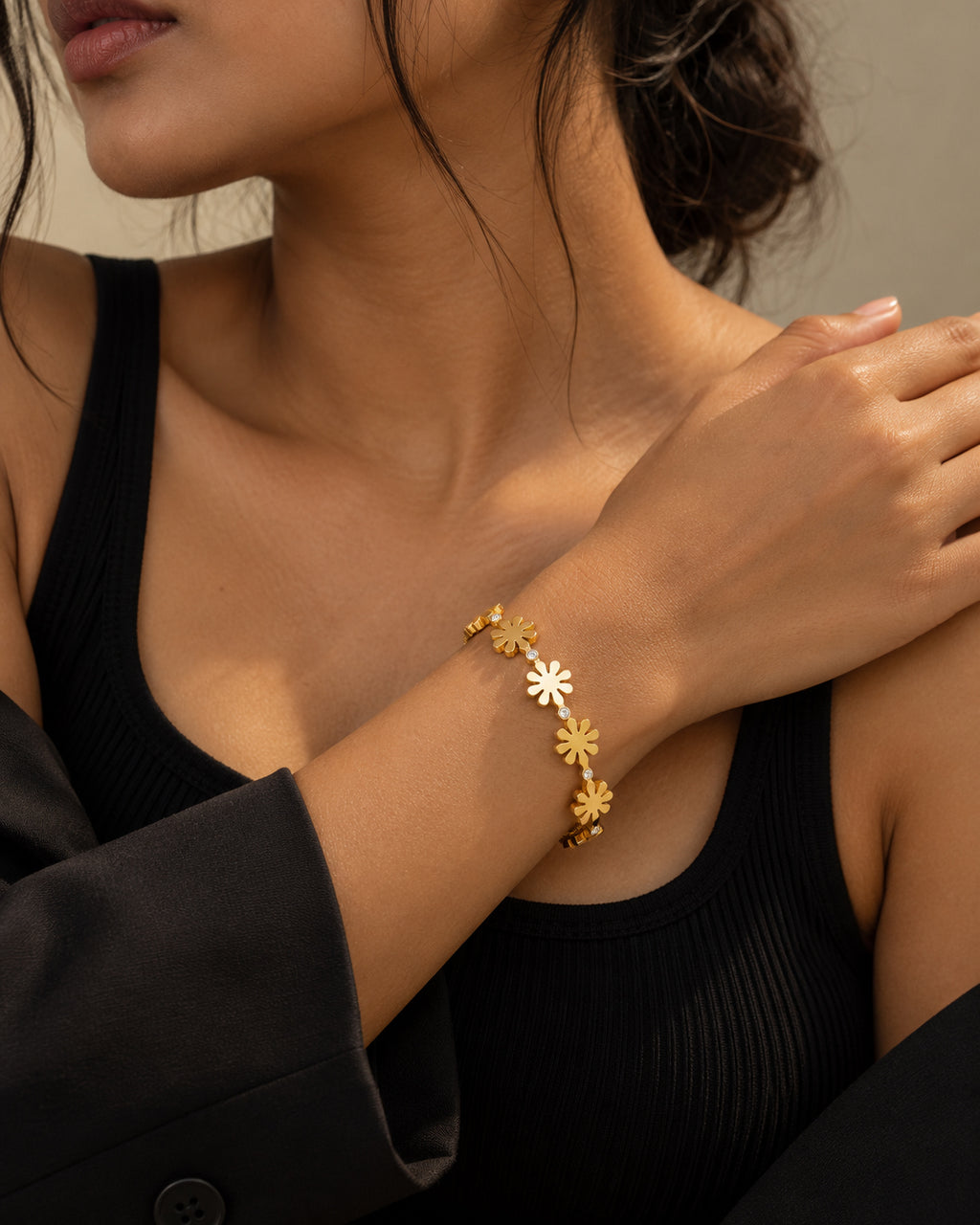 Daisy CZ Row Spring Cuff Bracelet