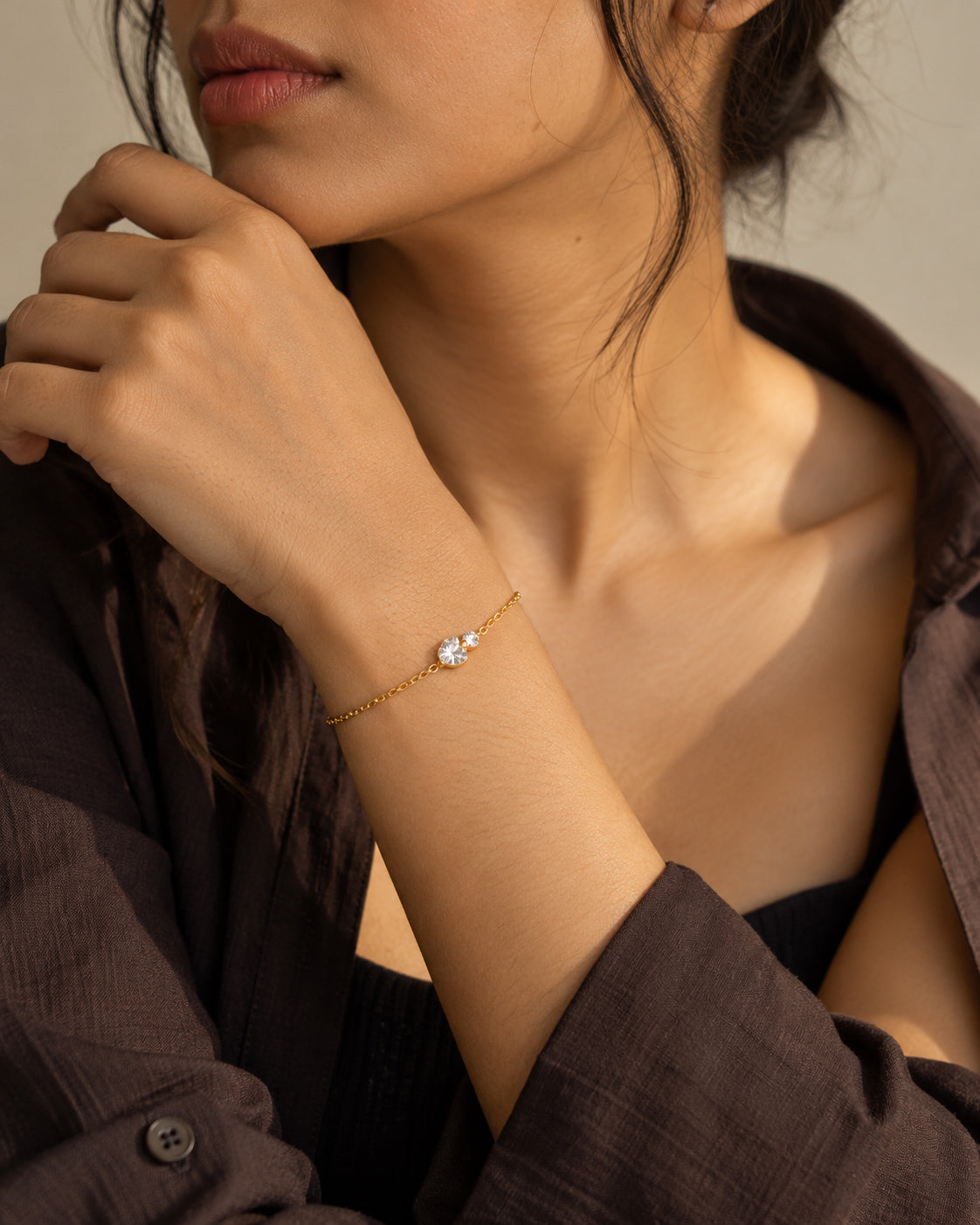 Duo Round CZ Station Chain Bracelet