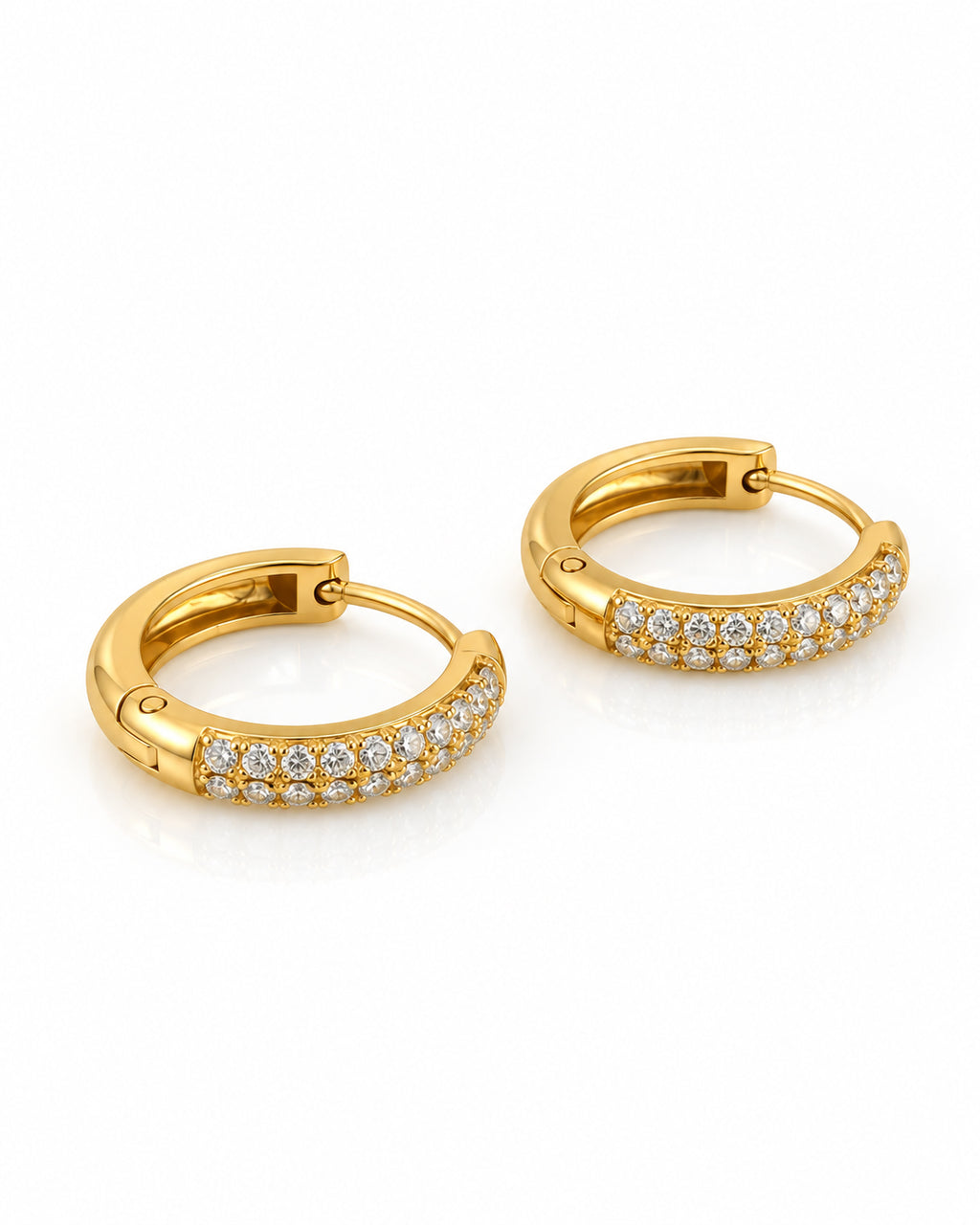 Double Row Pave CZ Huggie Hoop Earrings