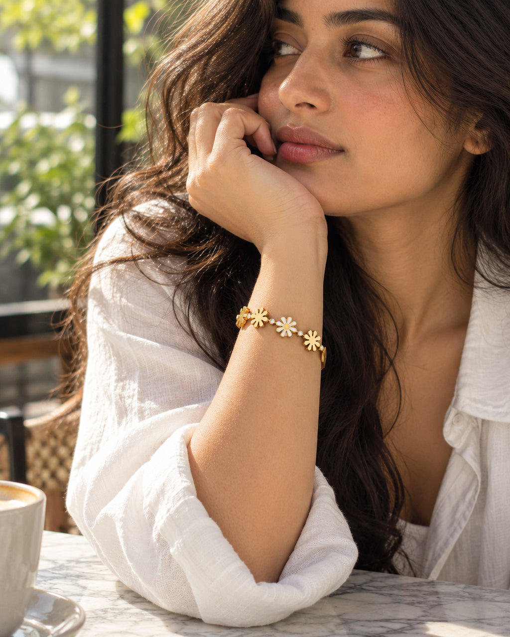 Daisy CZ Row Spring Cuff Bracelet