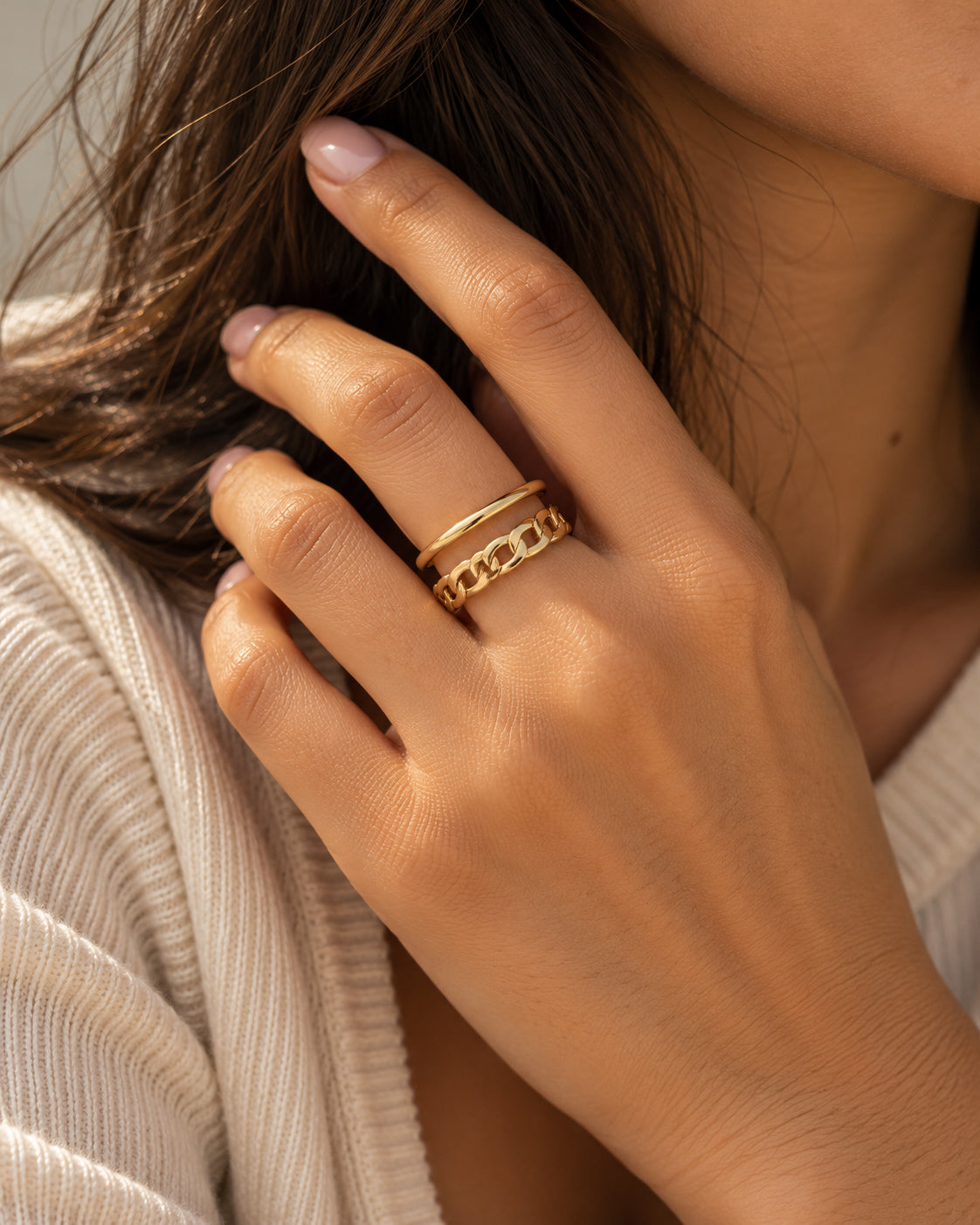Double Band Curb Chain Cuff Ring