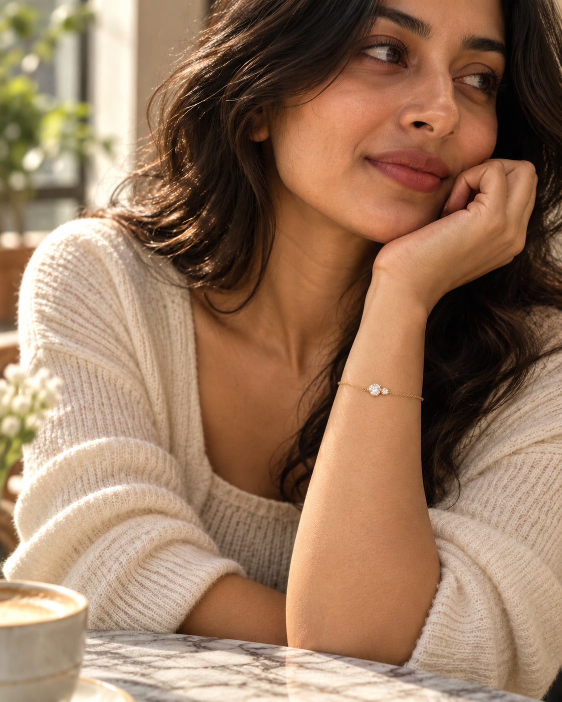 Duo Round CZ Station Chain Bracelet