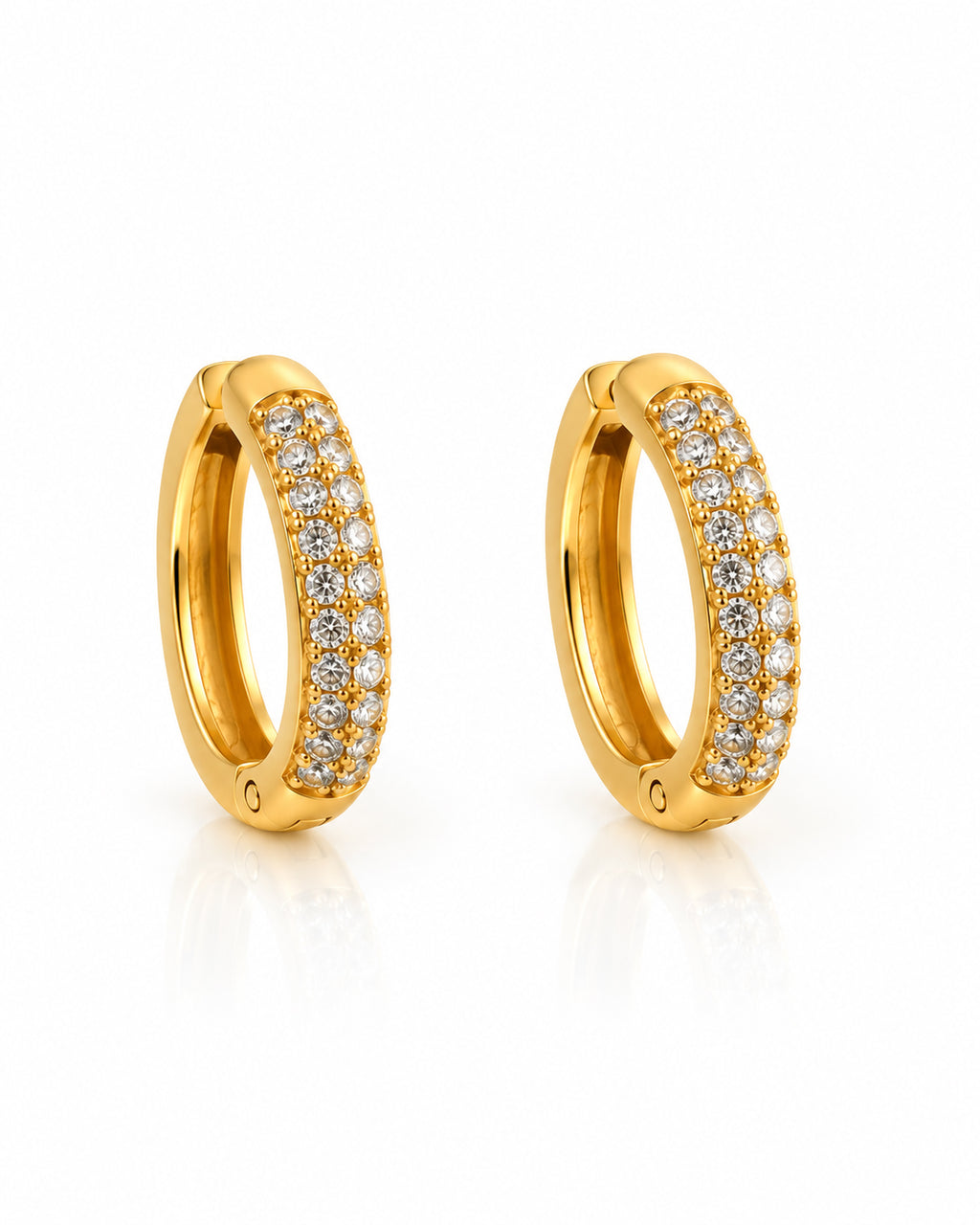 Double Row Pave CZ Huggie Hoop Earrings