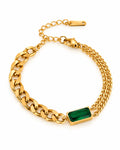 Emerald CZ Curb and Rope Chain Bracelet