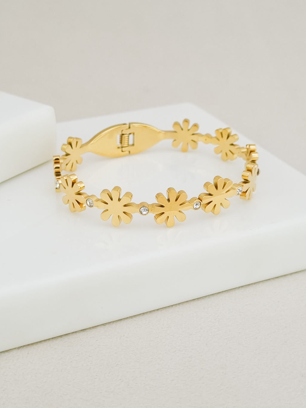 Daisy CZ Row Spring Cuff Bracelet