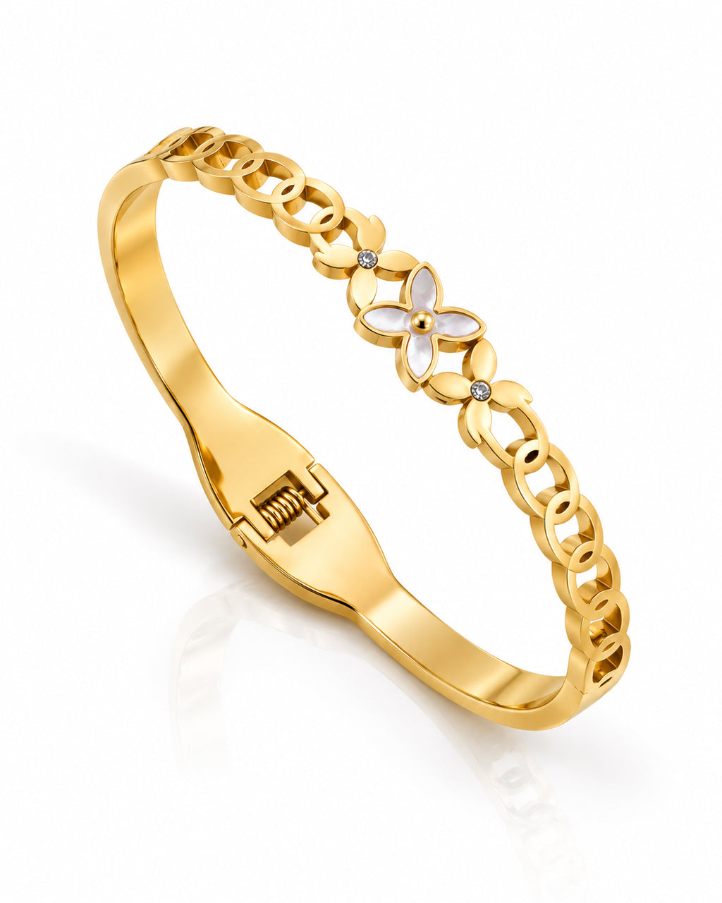 Fleur Motif Chain Spring Cuff Bracelet