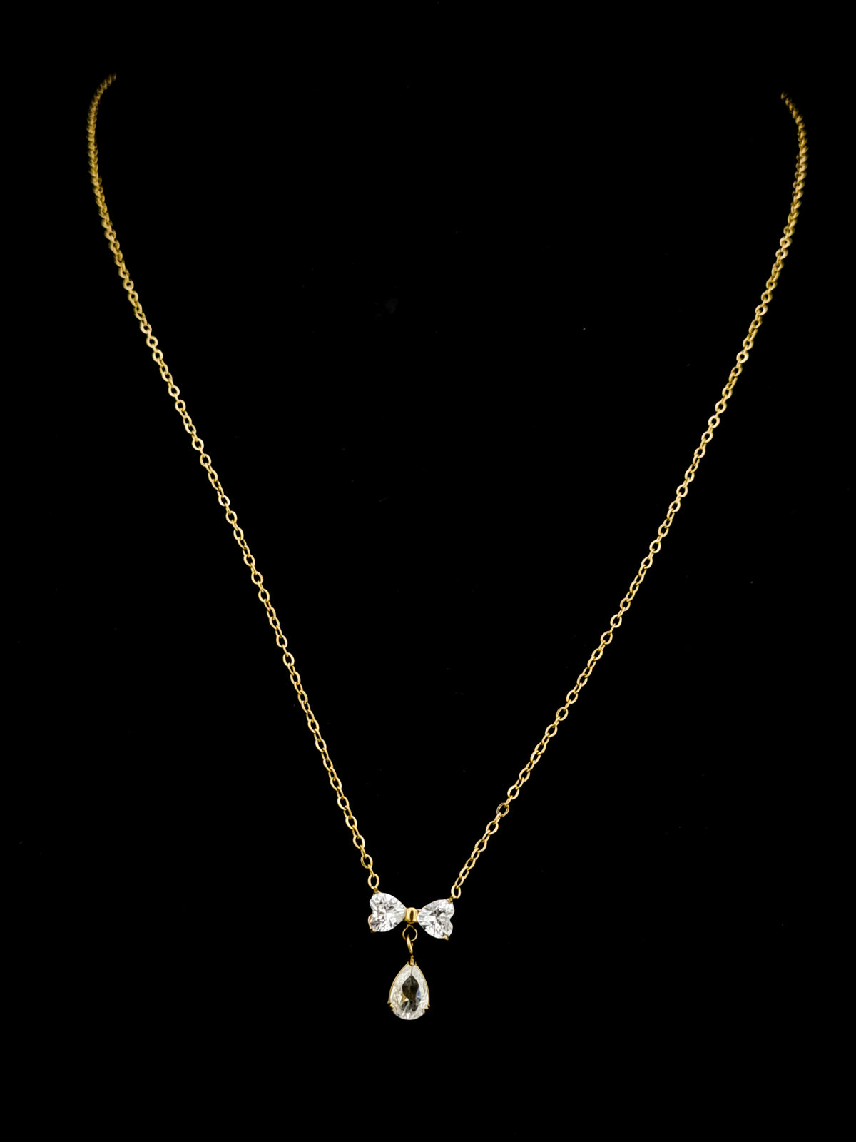 CZ Bow and Pear Drop Pendant Necklace