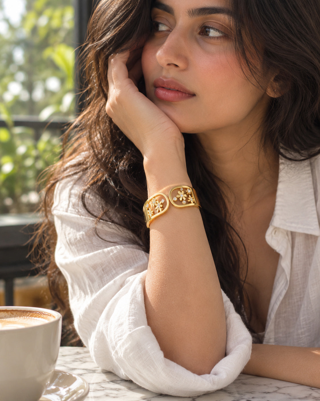 Daisy CZ Garden Spring Cuff Bracelet