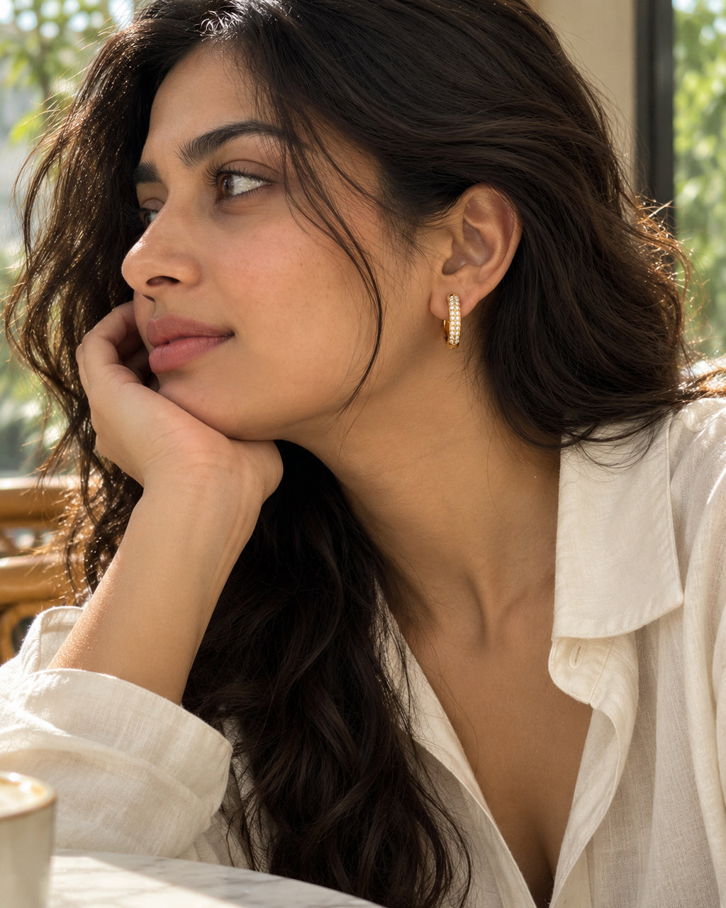 Double Row Pave CZ Huggie Hoop Earrings