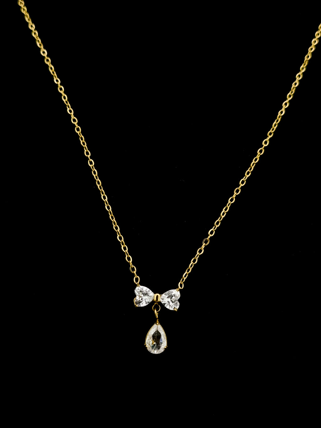 CZ Bow and Pear Drop Pendant Necklace