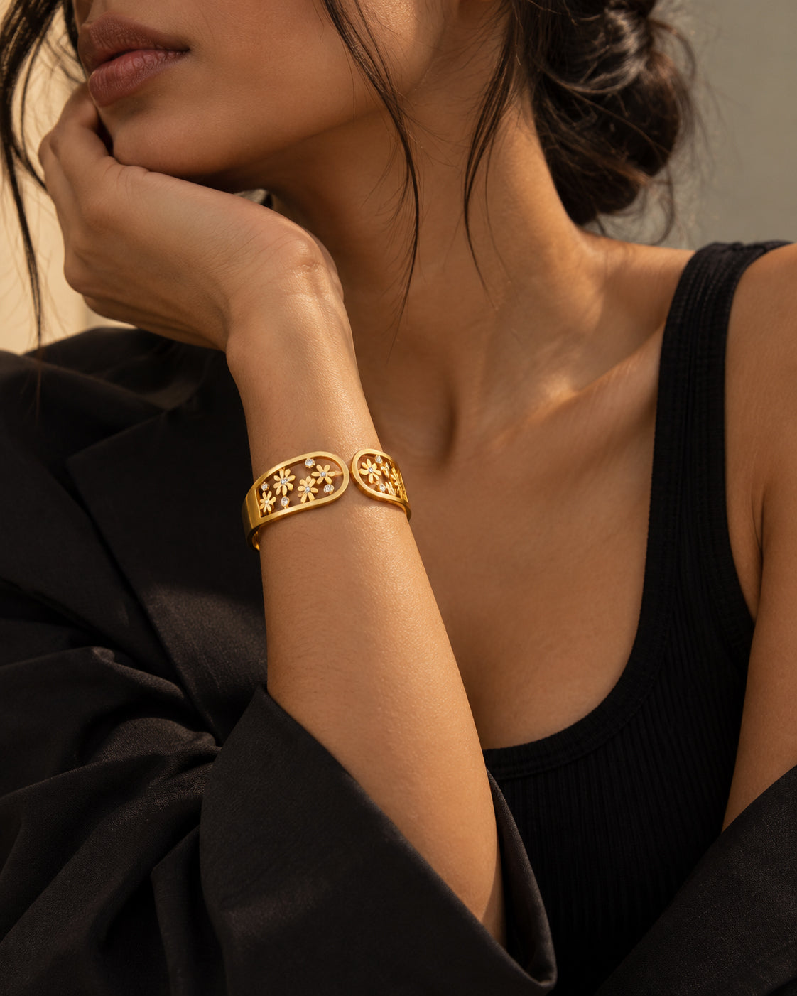 Daisy CZ Garden Spring Cuff Bracelet