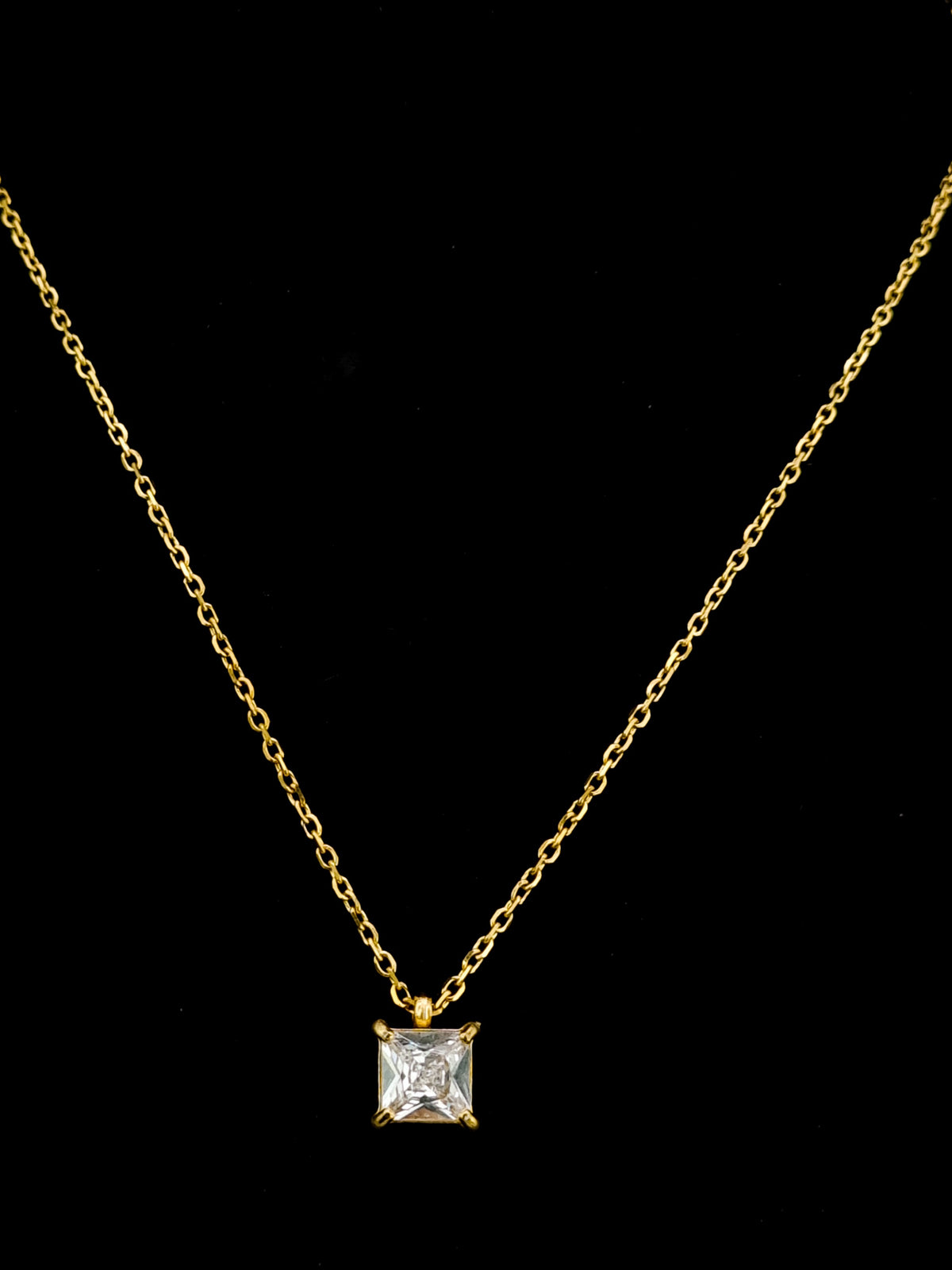 Square CZ Solitaire Necklace