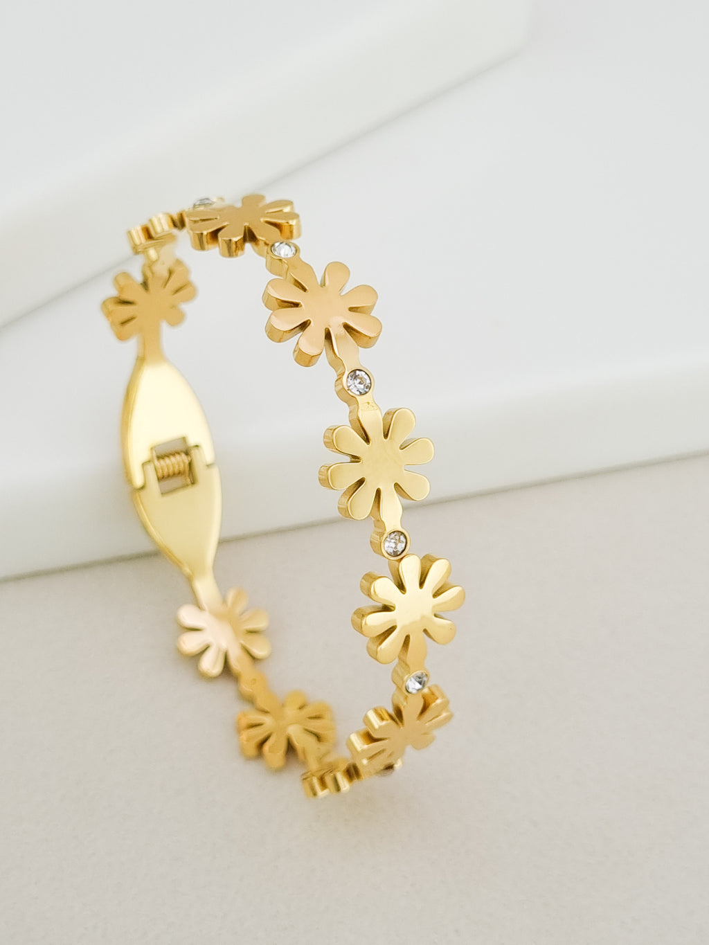 Daisy CZ Row Spring Cuff Bracelet