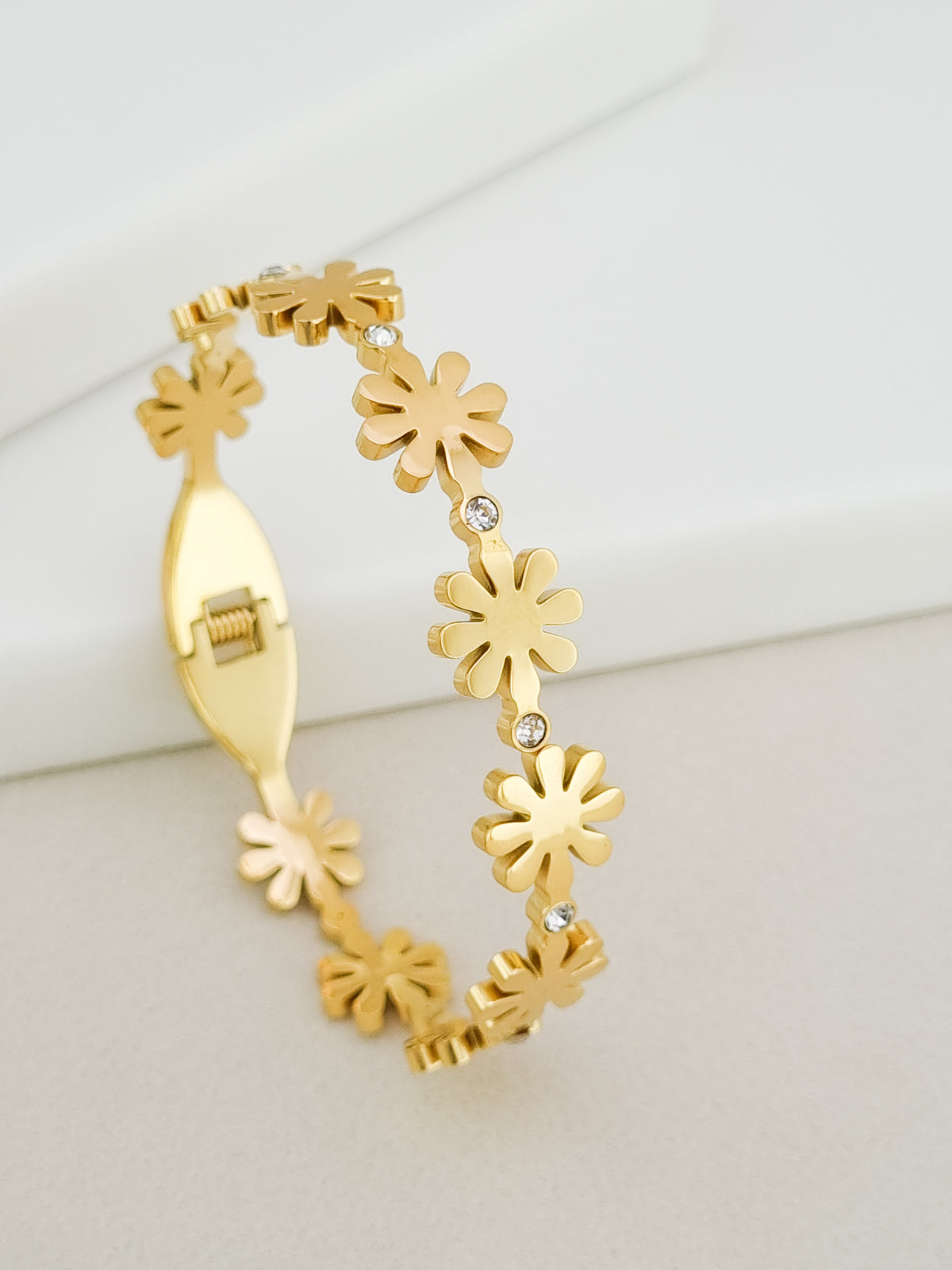 Daisy CZ Row Spring Cuff Bracelet