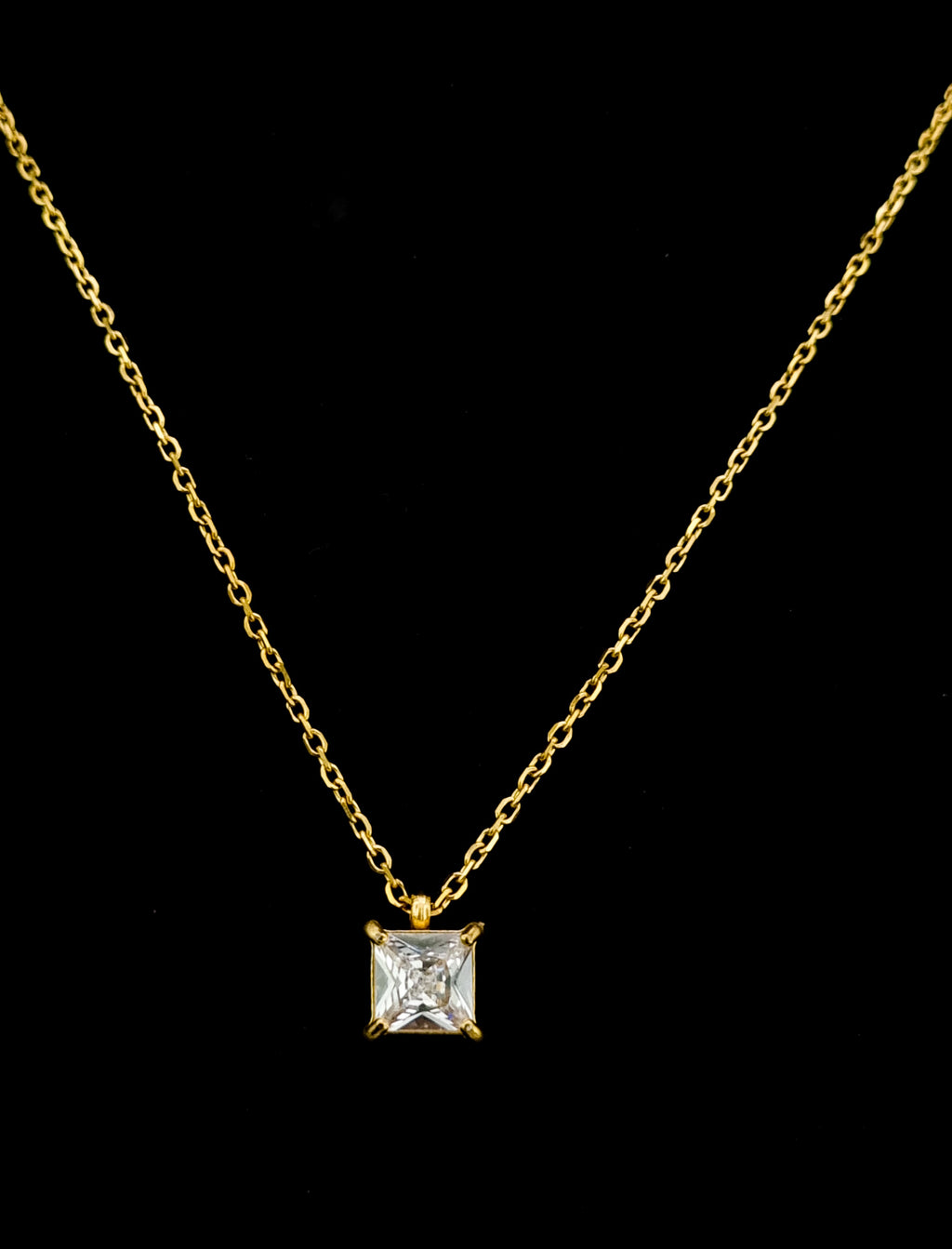 Square CZ Solitaire Necklace