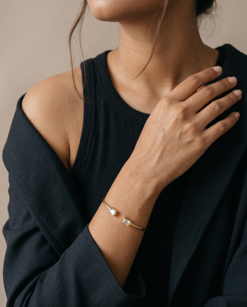 Baguette CZ Twin Open Cuff Bracelet