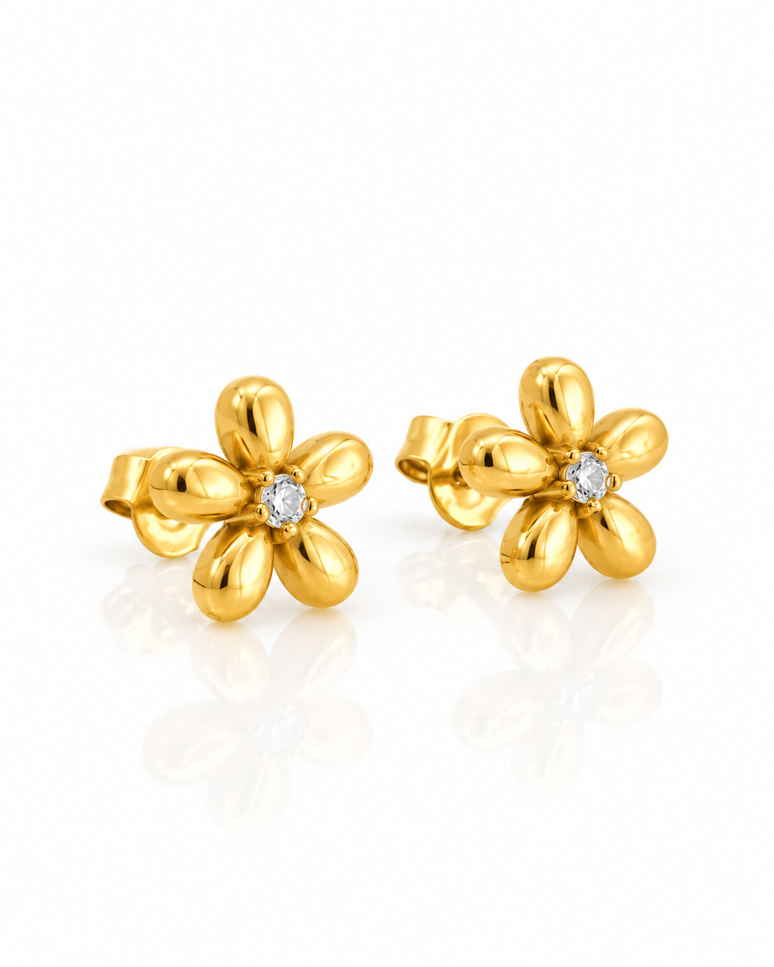 Puffy Daisy CZ Centre Stud Earrings