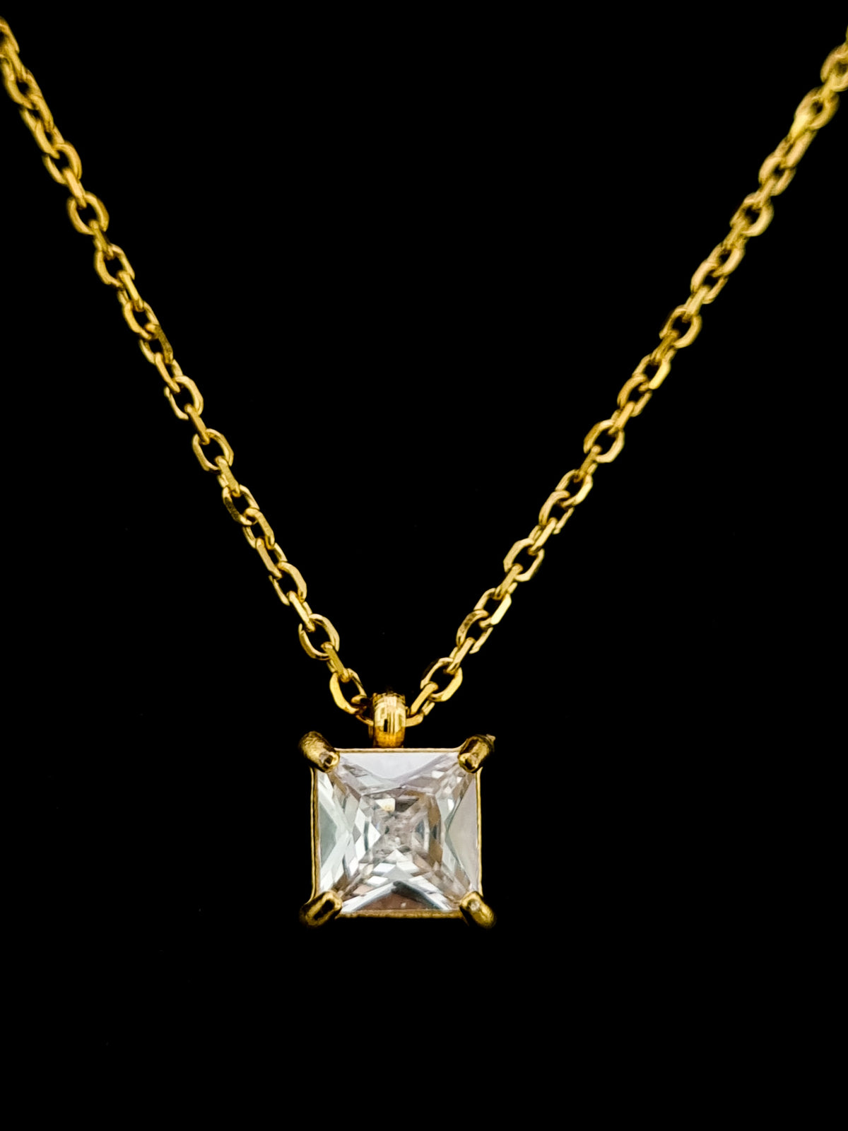 Square CZ Solitaire Necklace