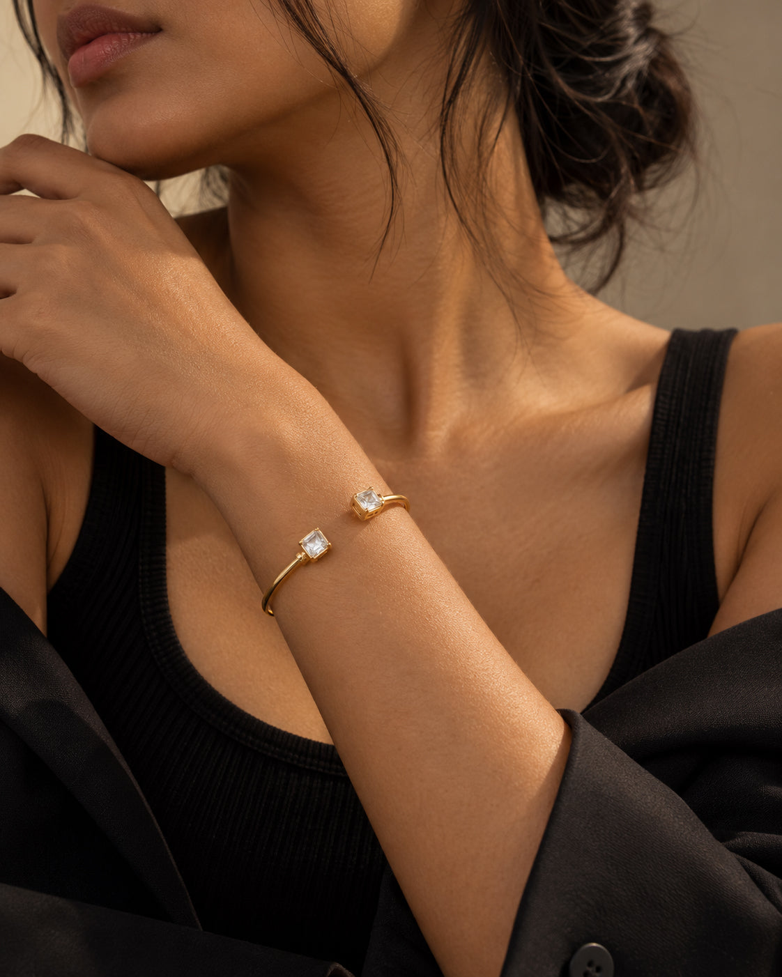 Baguette CZ Twin Open Cuff Bracelet