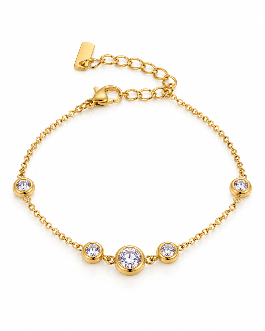 Five Bezel CZ Station Chain Bracelet
