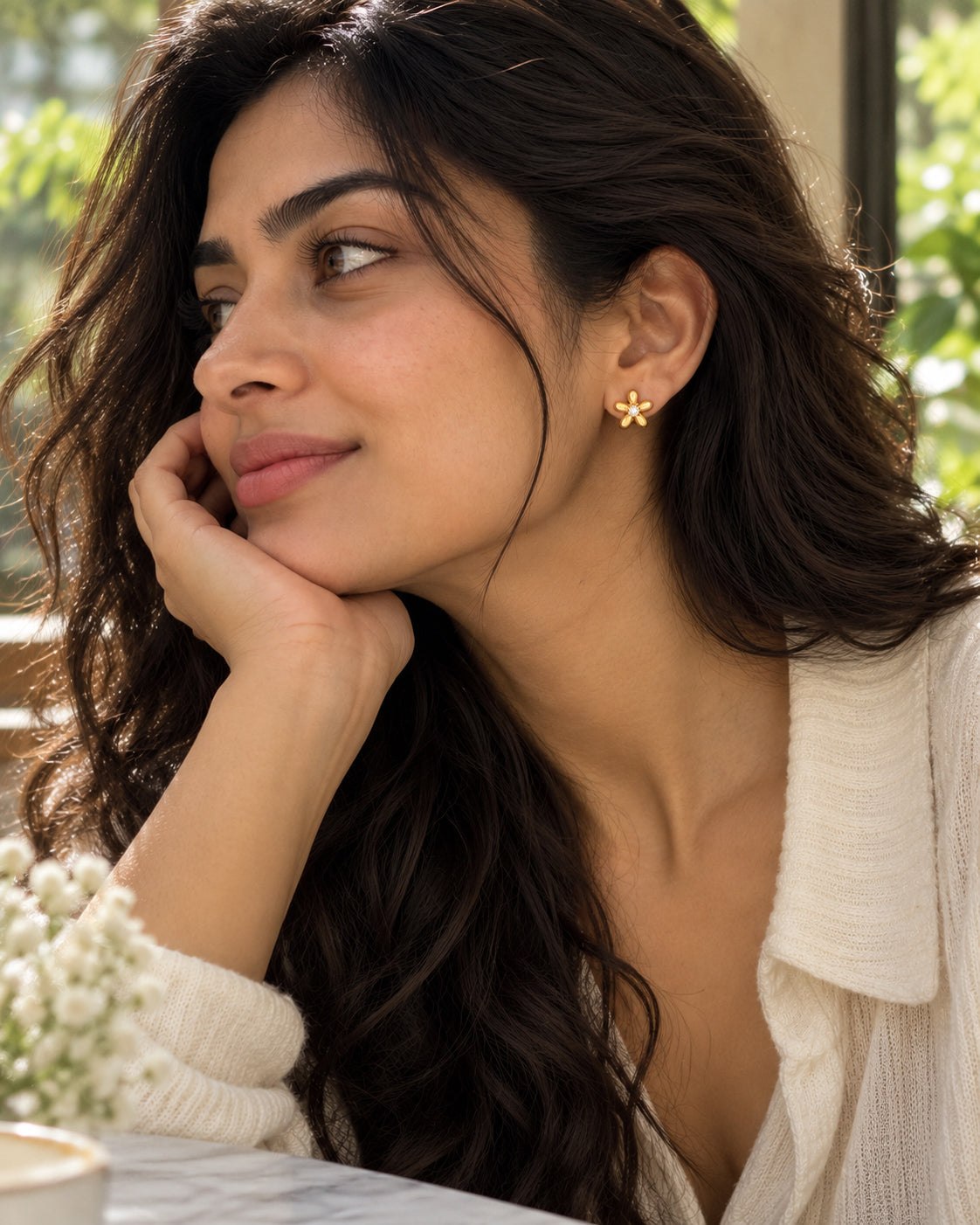 Puffy Daisy CZ Centre Stud Earrings
