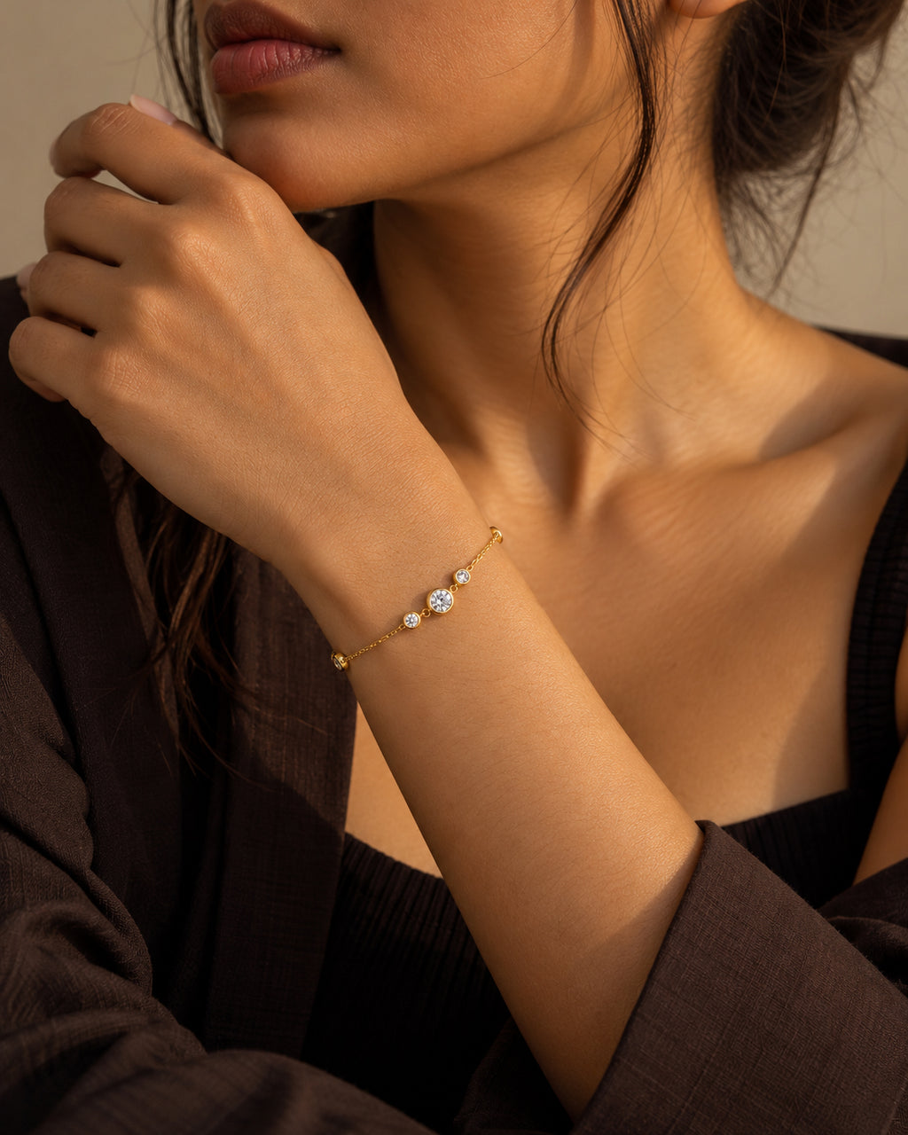 Five Bezel CZ Station Chain Bracelet