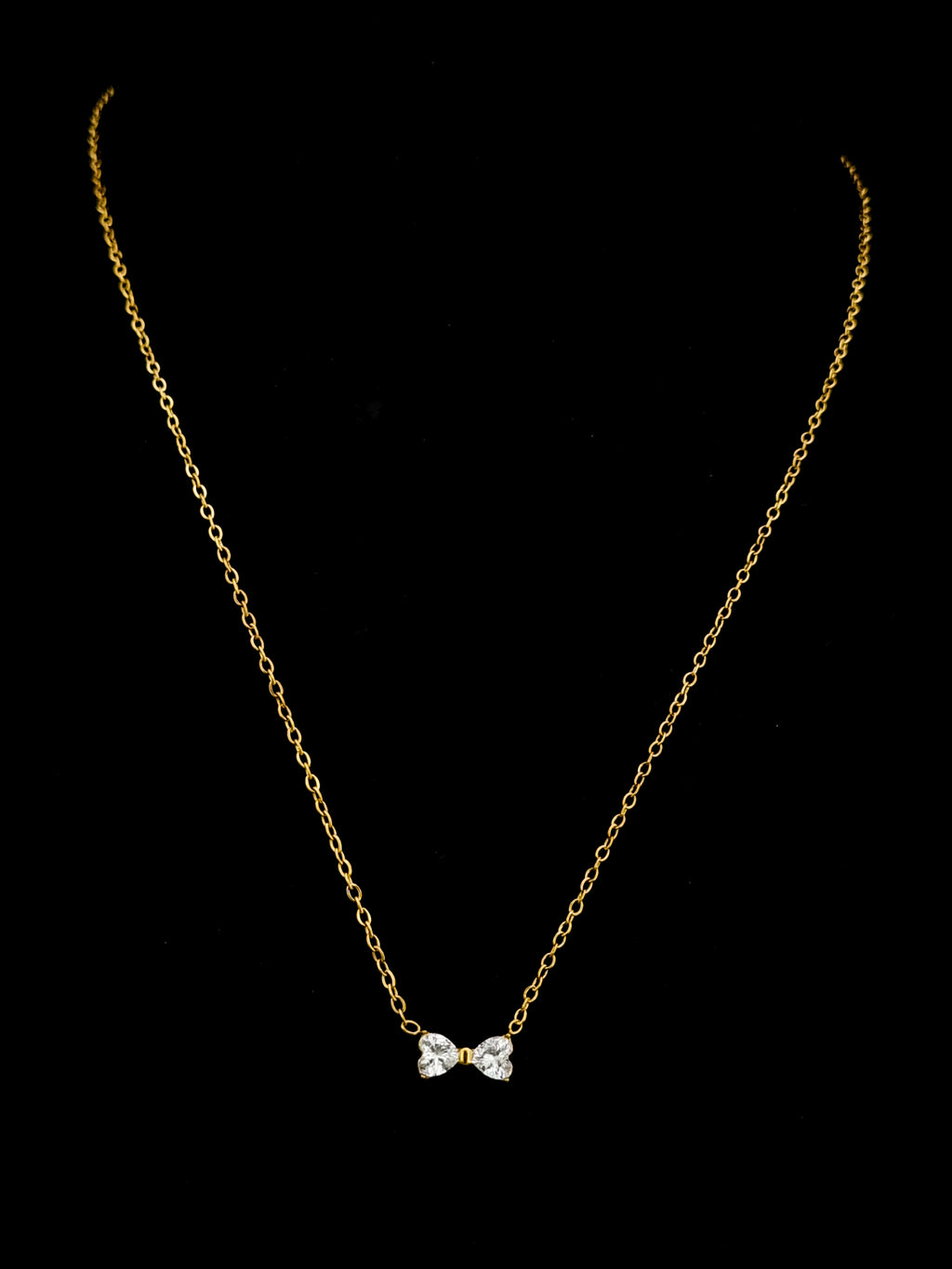 Twin CZ Heart Bow Pendant Necklace