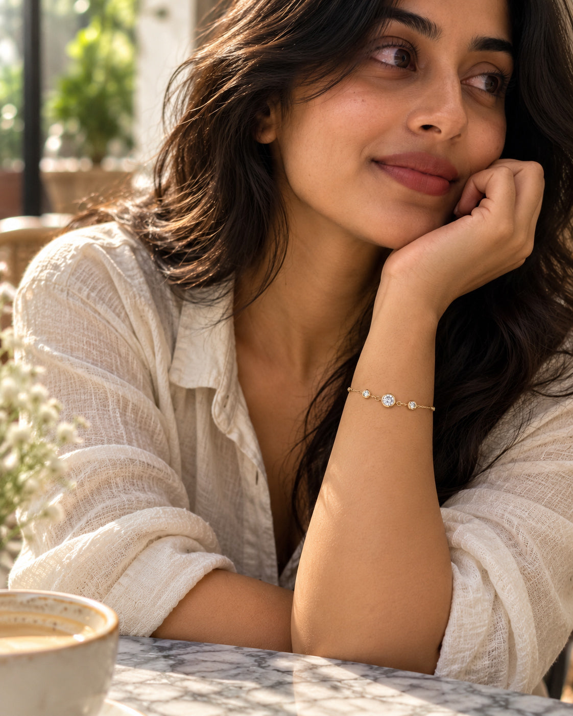 Five Bezel CZ Station Chain Bracelet