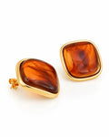 Cognac Resin Cushion Statement Stud Earrings