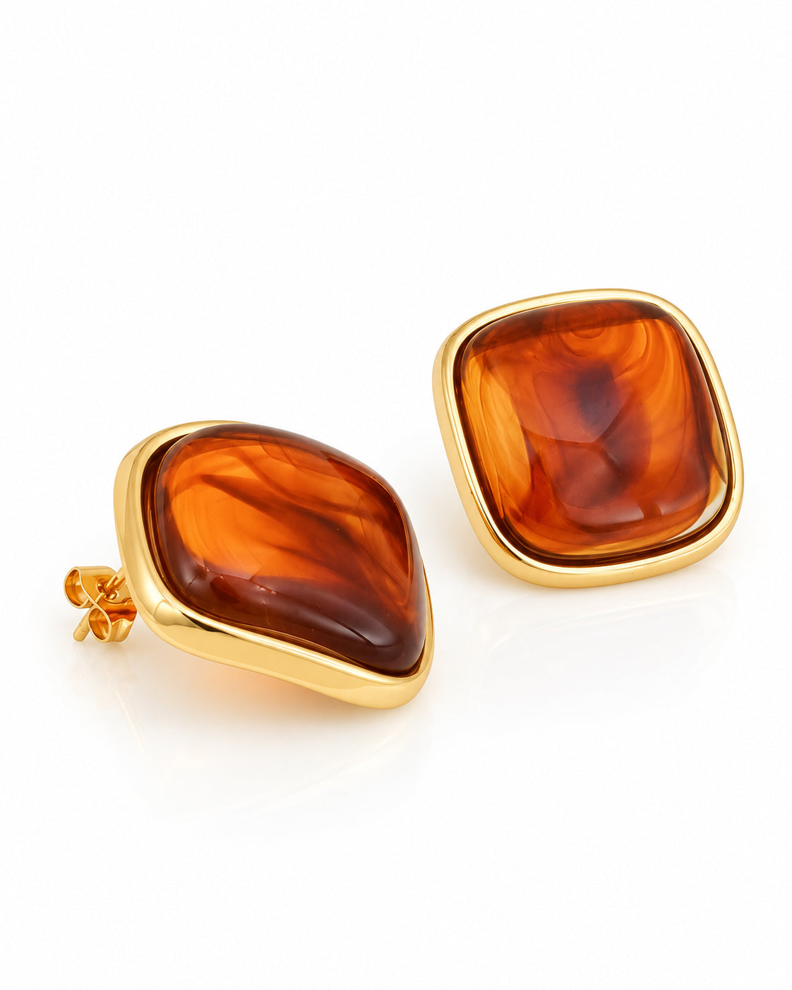 Cognac Resin Cushion Statement Stud Earrings