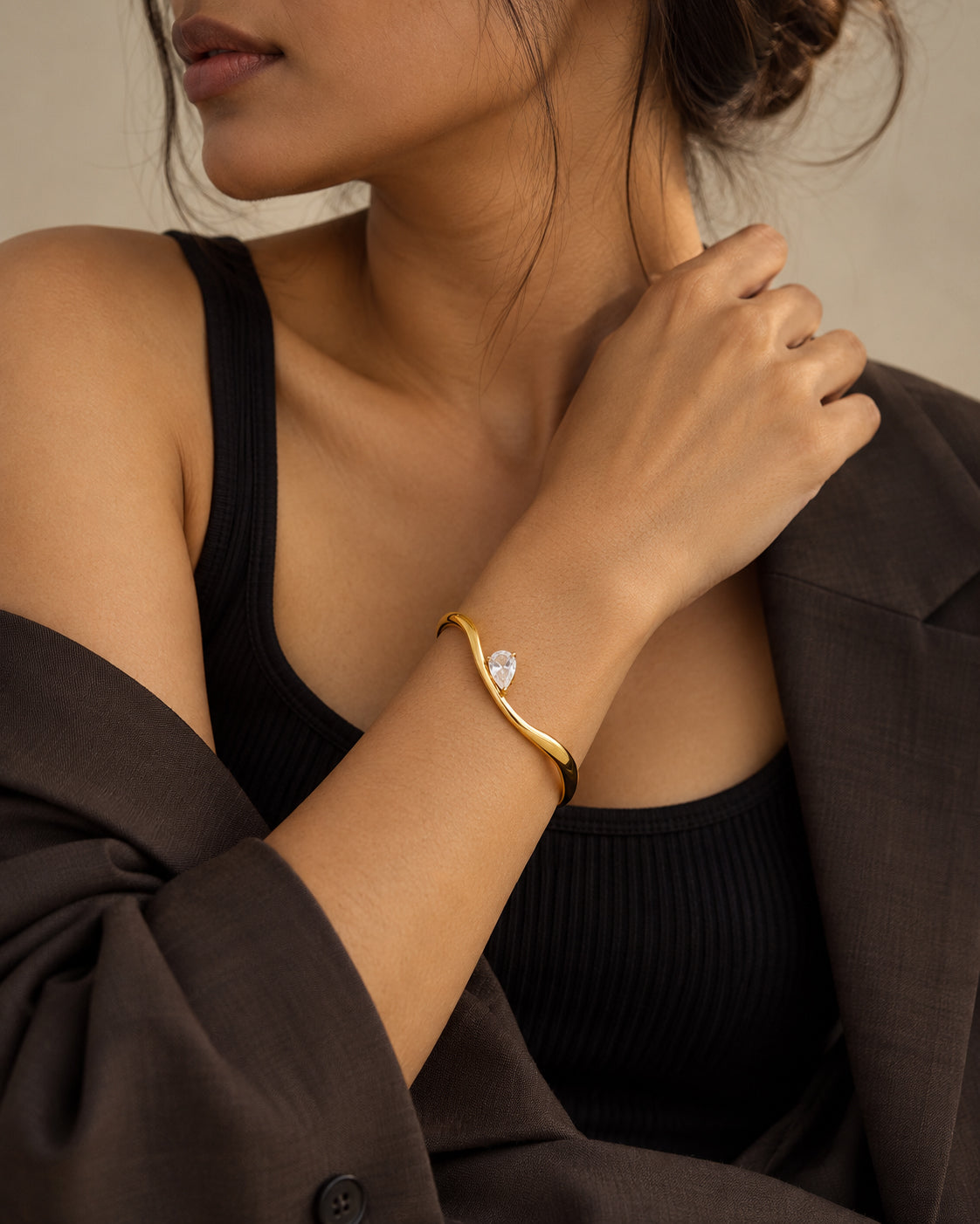 Molten Pear CZ Open Cuff Bracelet