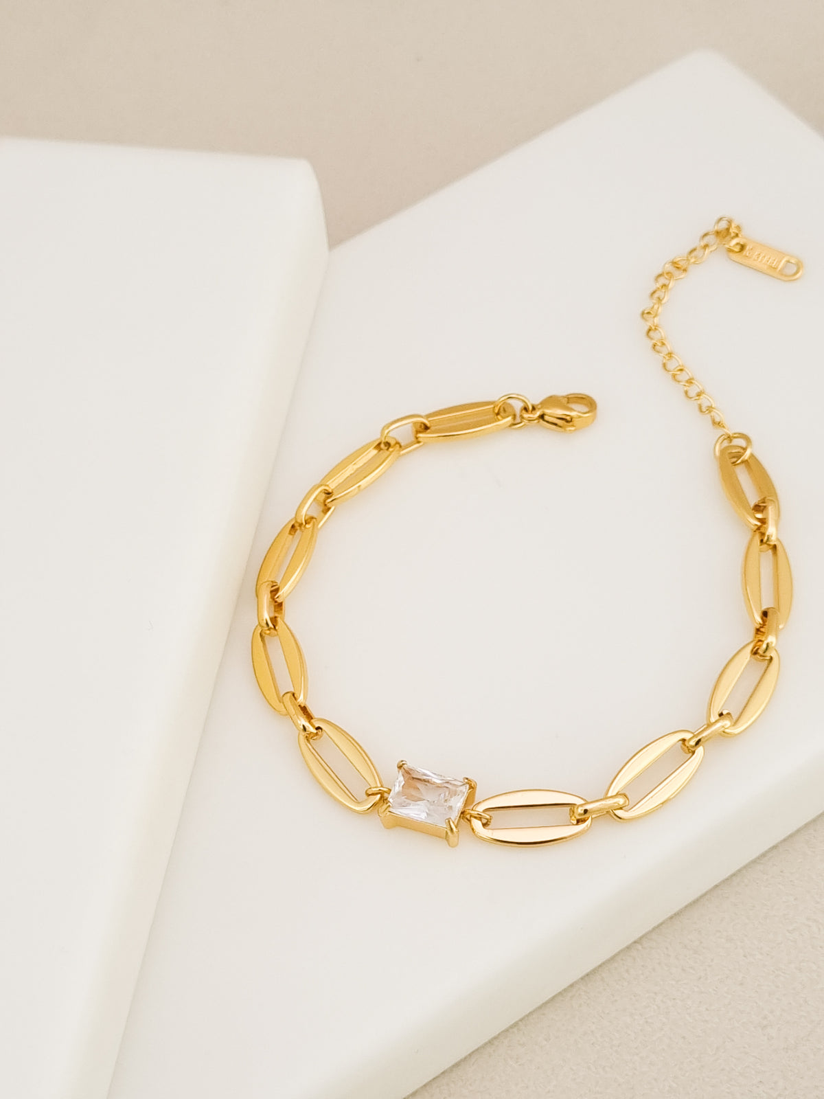Oval Link CZ Princess Station Bracelet
