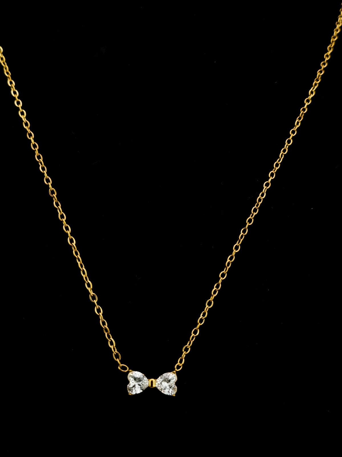 Twin CZ Heart Bow Pendant Necklace