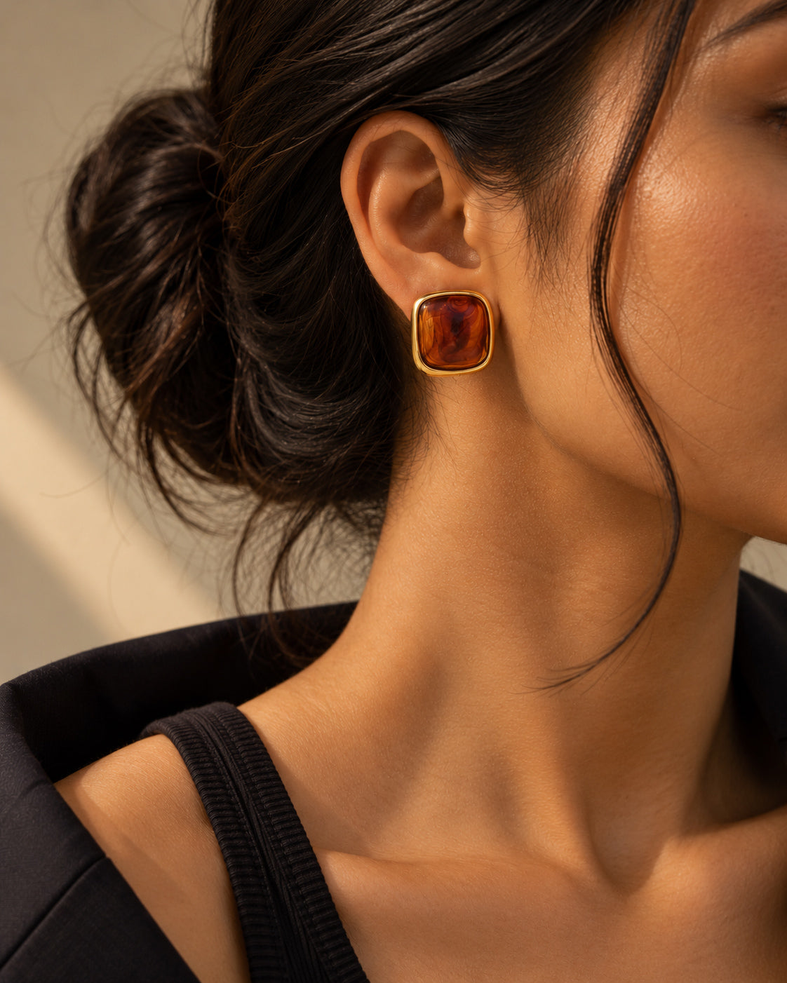 Cognac Resin Cushion Statement Stud Earrings