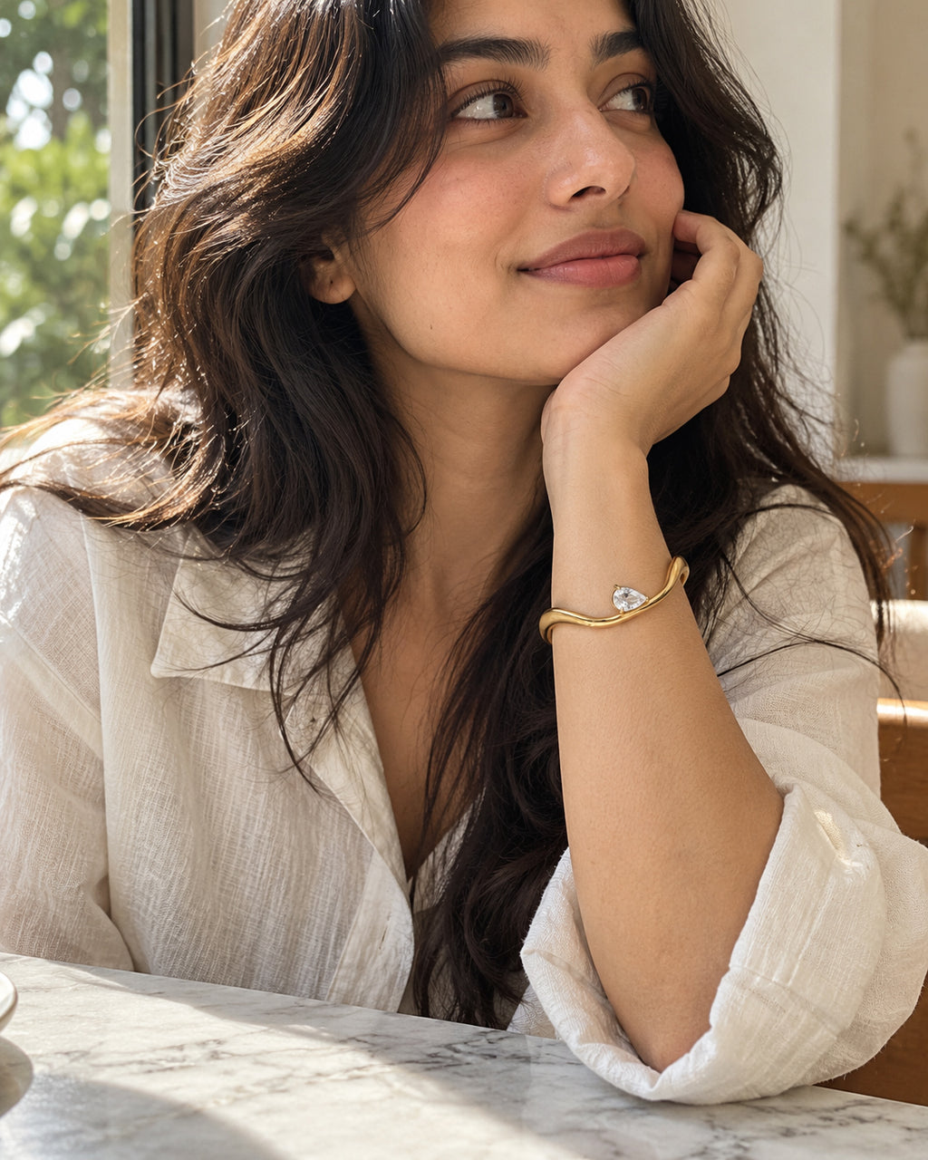 Molten Pear CZ Open Cuff Bracelet