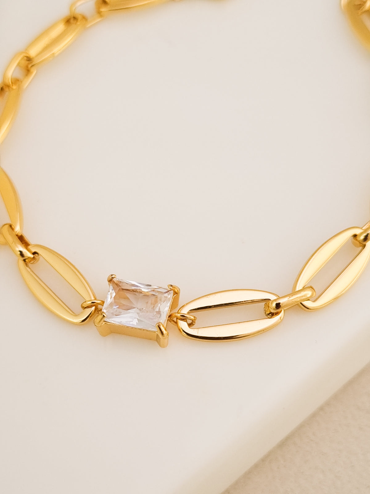 Oval Link CZ Princess Station Bracelet