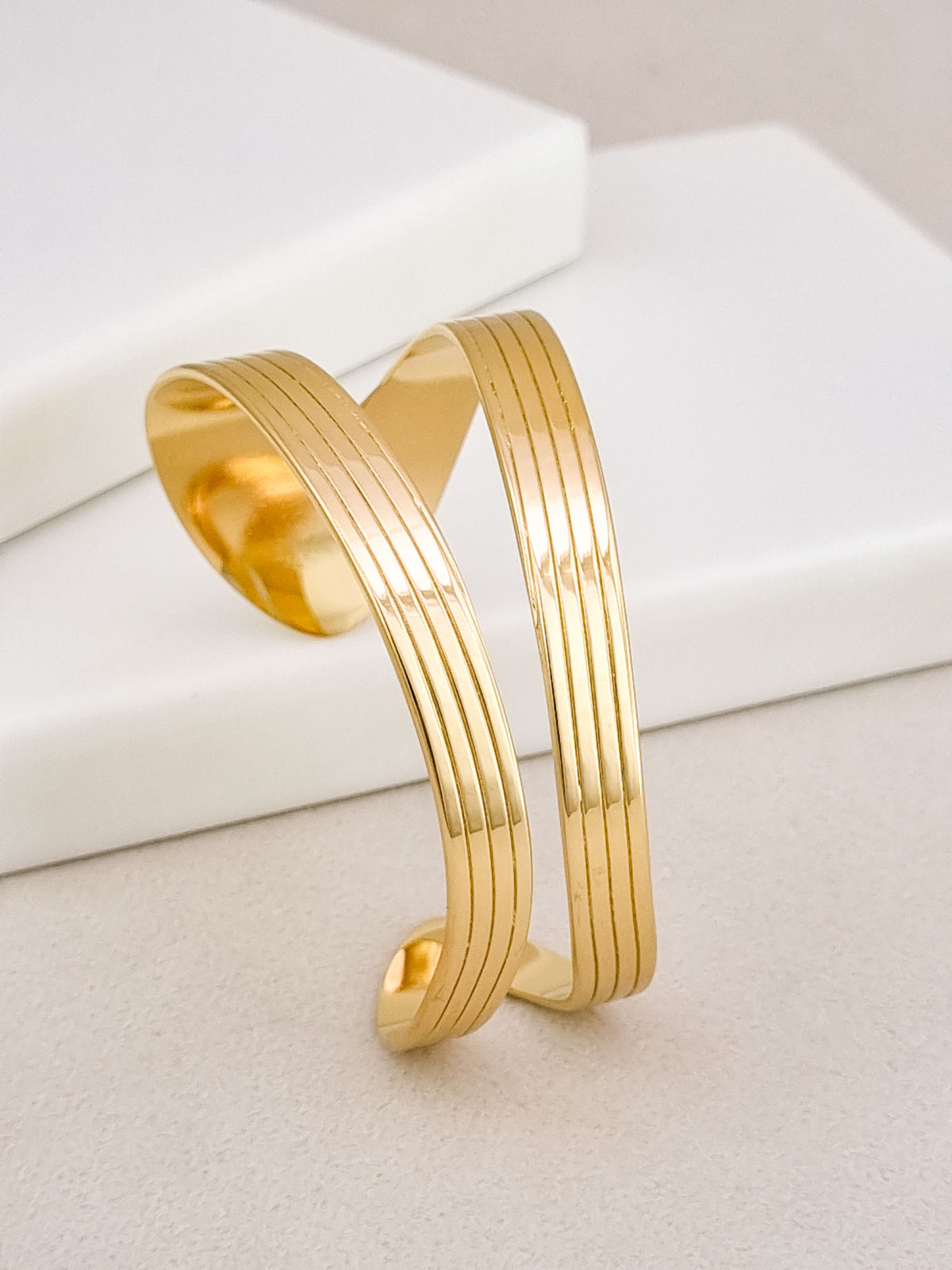 Ridged Column Open Cuff Bracelet