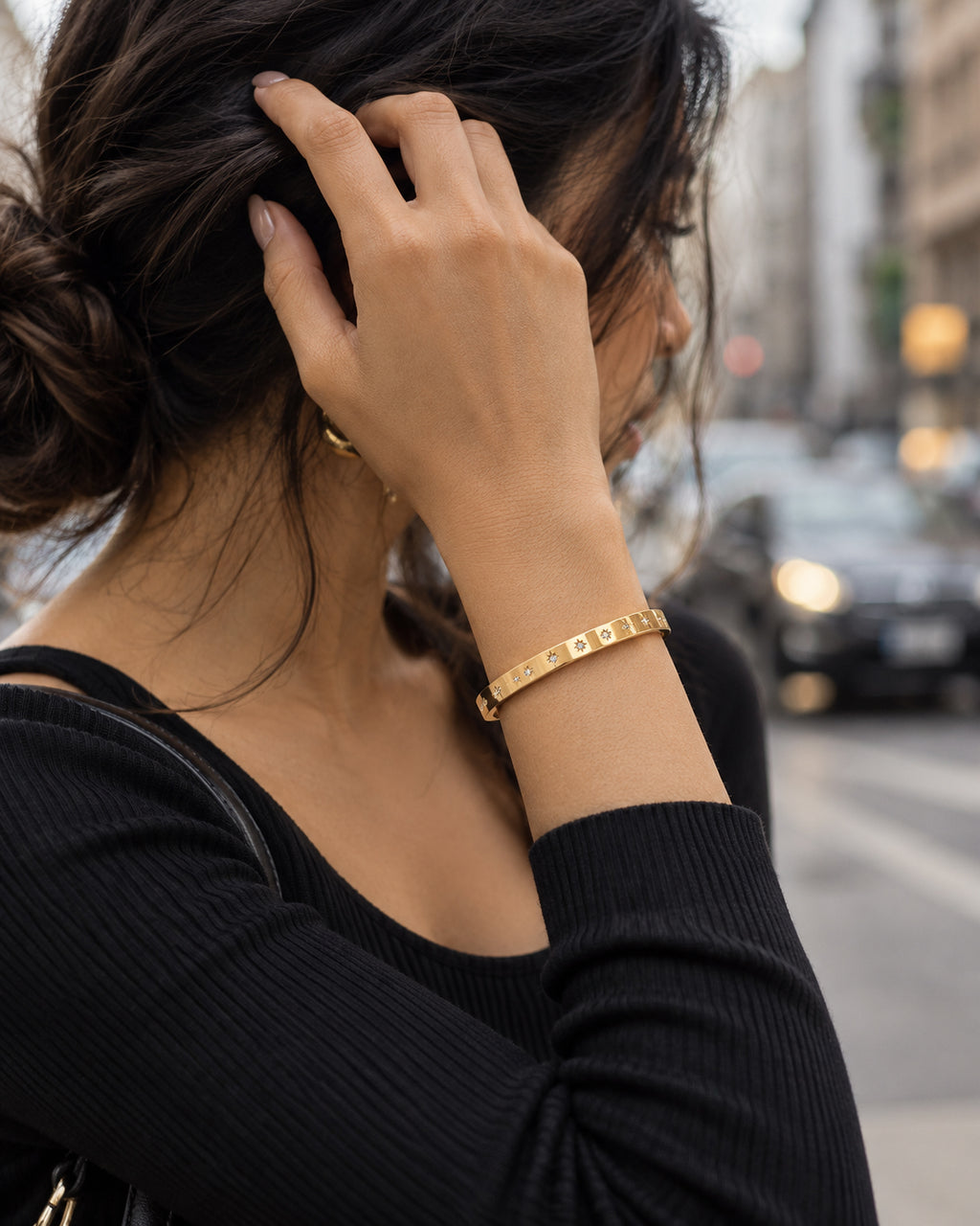 Stellar CZ Star Side Lock Cuff Bracelet