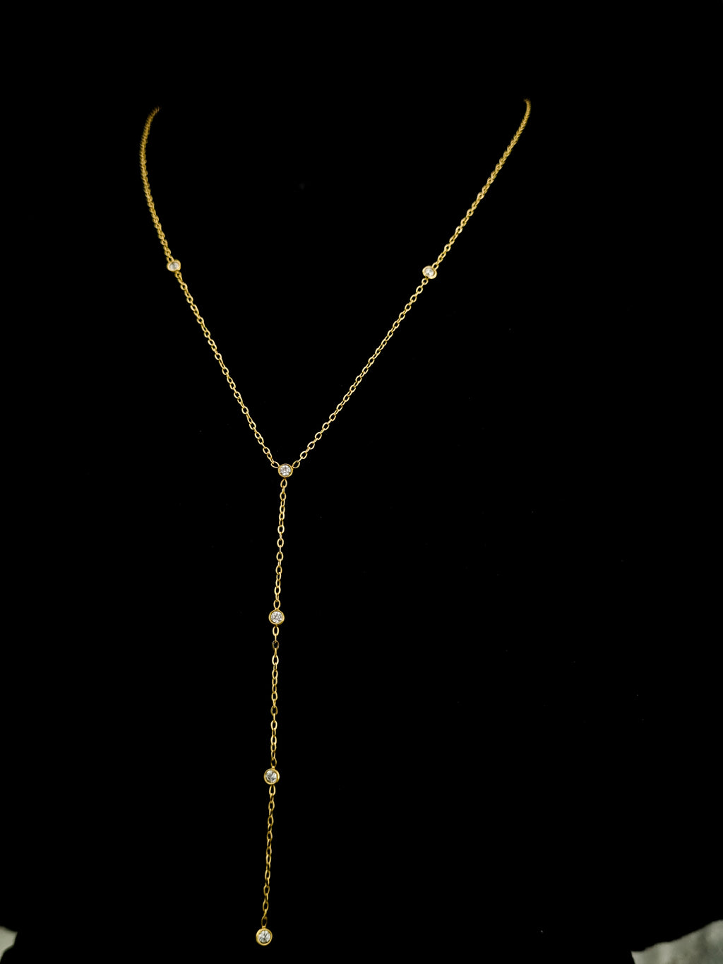 CZ Bezel Station Lariat Y-Necklace
