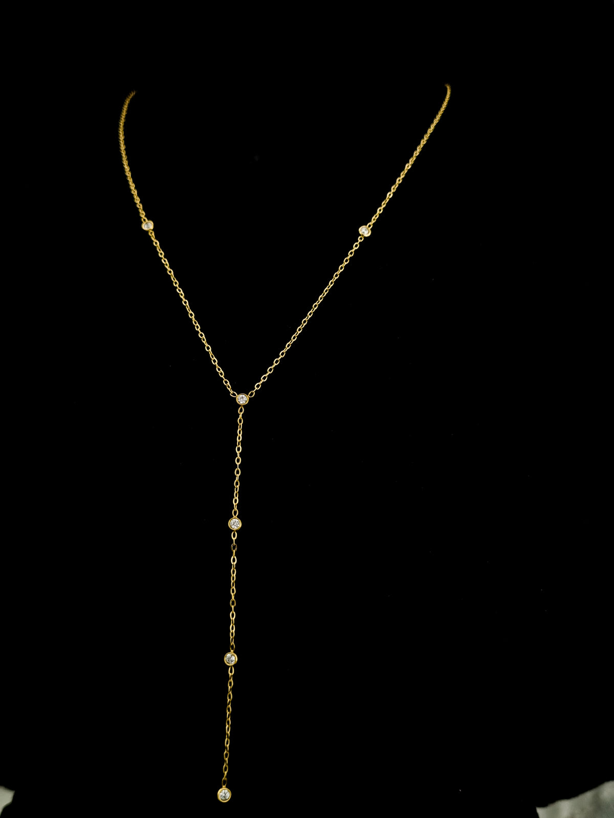 CZ Bezel Station Lariat Y-Necklace