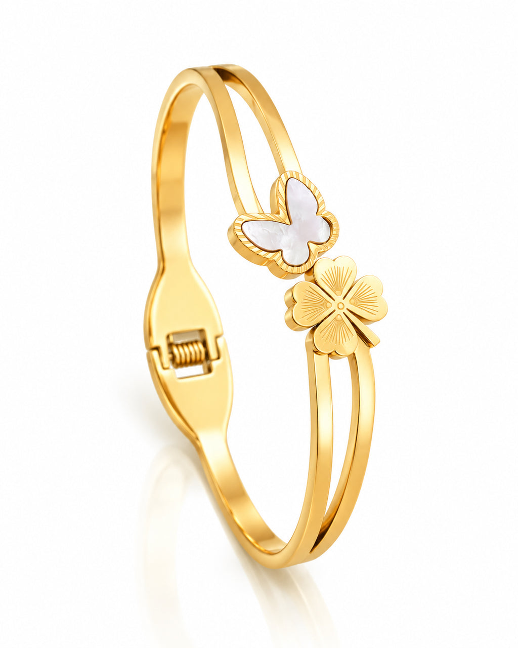 Butterfly Clover Duo Spring Cuff Bracelet