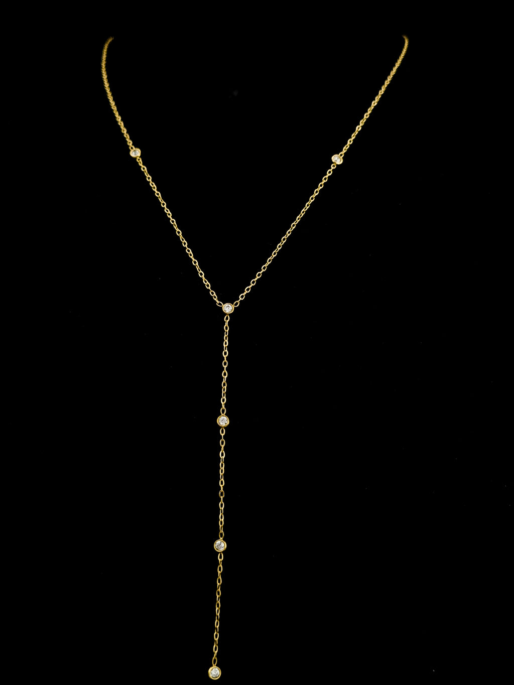 CZ Bezel Station Lariat Y-Necklace