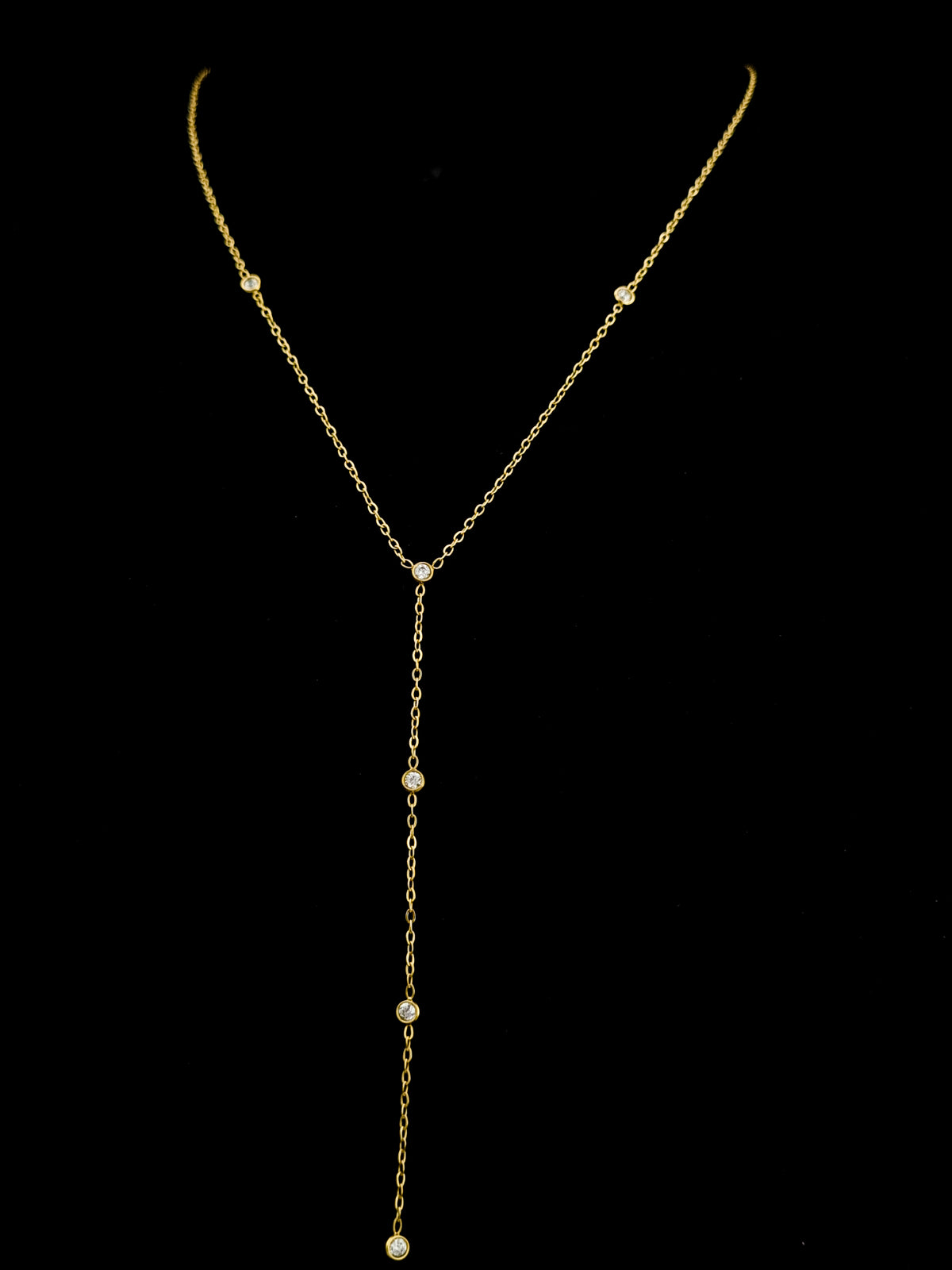 CZ Bezel Station Lariat Y-Necklace